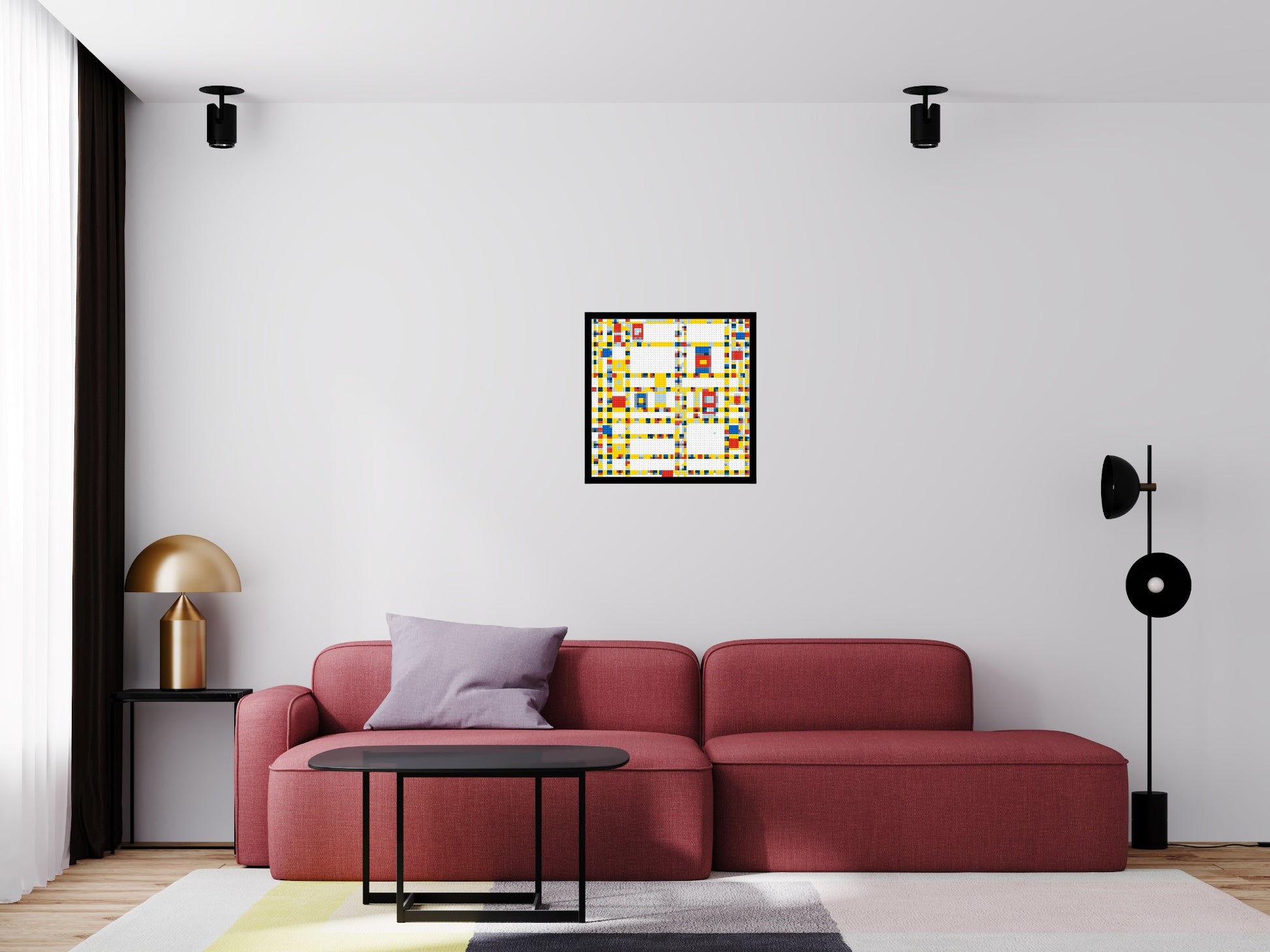 Broadway Boogie Woogie by Piet Mondrian - Brick Art Mosaic Kit 3x3 scene with frame