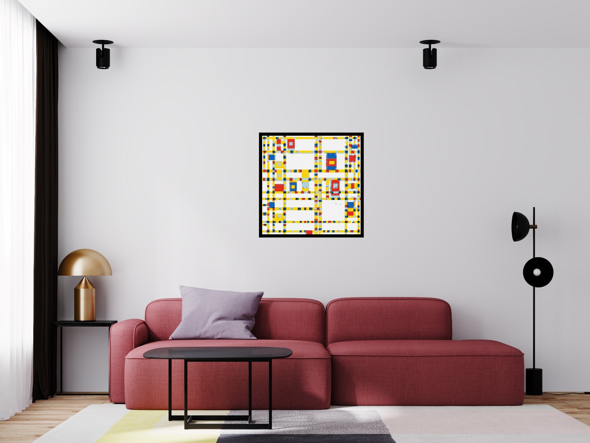 Broadway Boogie Woogie by Piet Mondrian - Brick Art Mosaic Kit 4x4 scene with frame