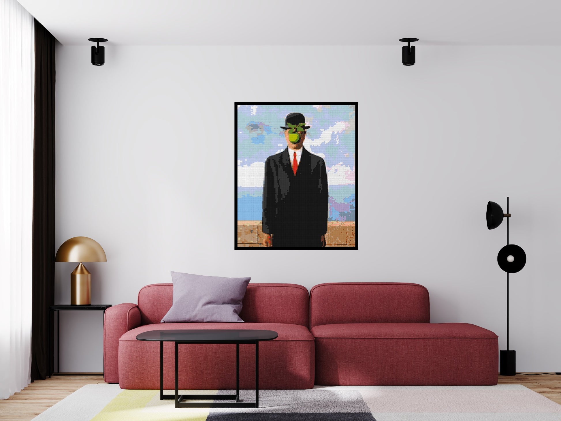 The Son of Man by René Magritte - Brick Art Mosaic Kit 5x6 scene with frame