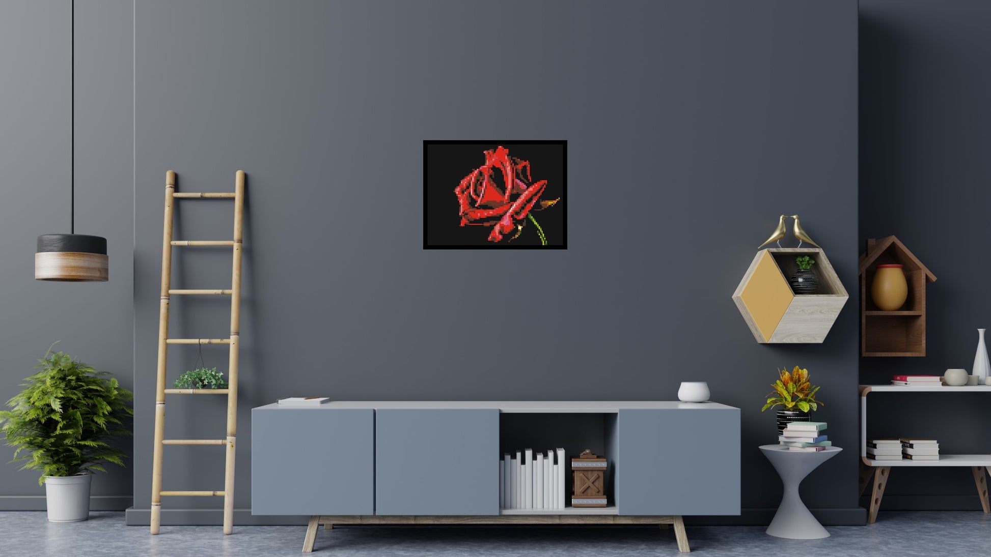 Red Rose - Brick Art Mosaic Kit 4x3 scene with frame