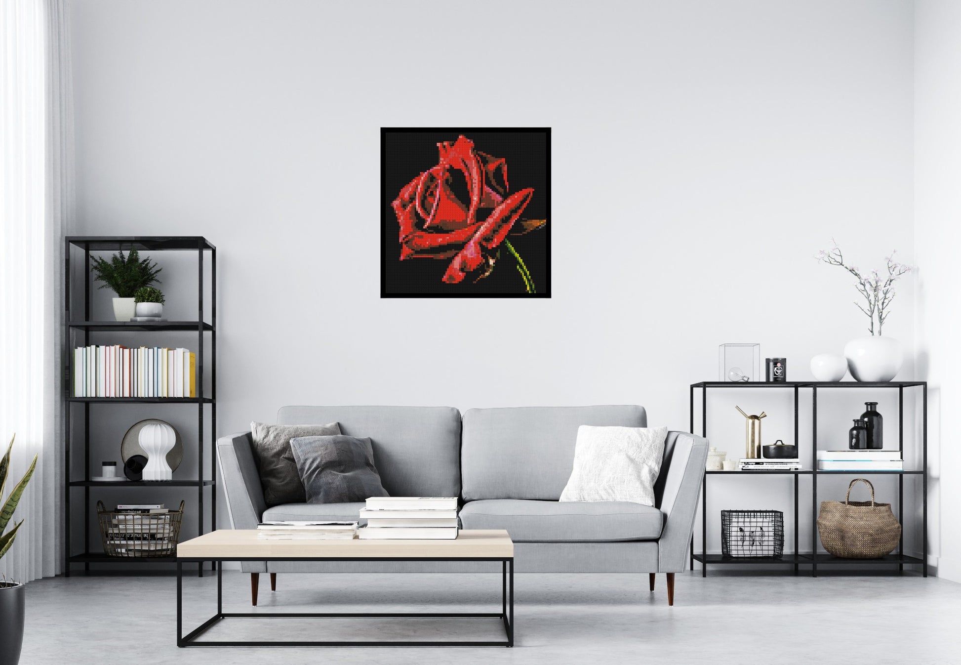 Red Rose - Brick Art Mosaic Kit 4x4 scene with frame