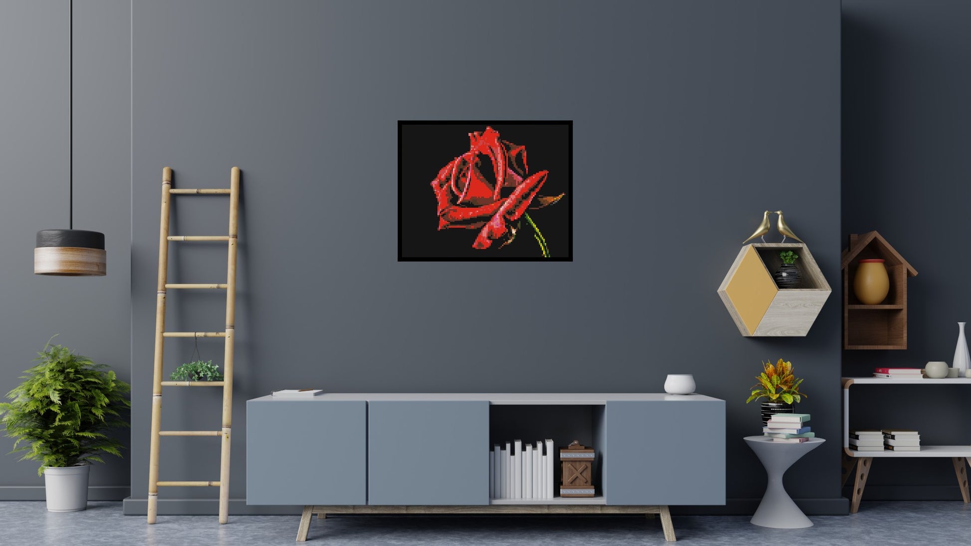 Red Rose - Brick Art Mosaic Kit 5x4 scene with frame