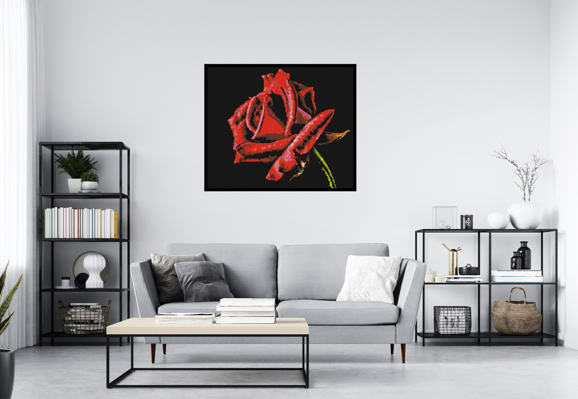 Red Rose - Brick Art Mosaic Kit 6x5 scene with frame
