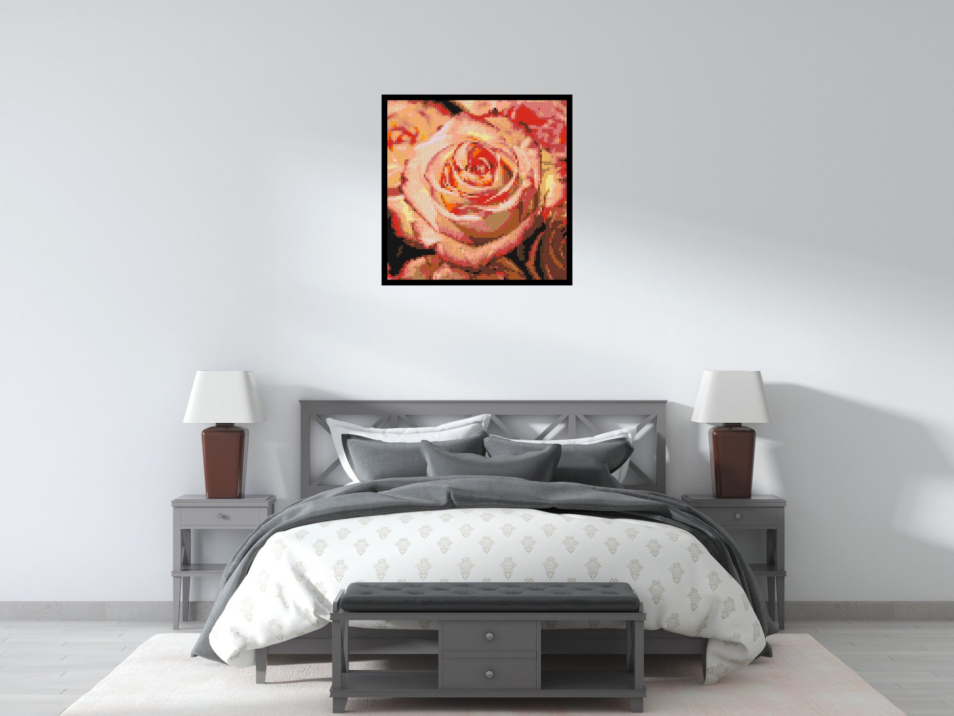 Pink Roses - Brick Art Mosaic Kit 4x4 scene with frame