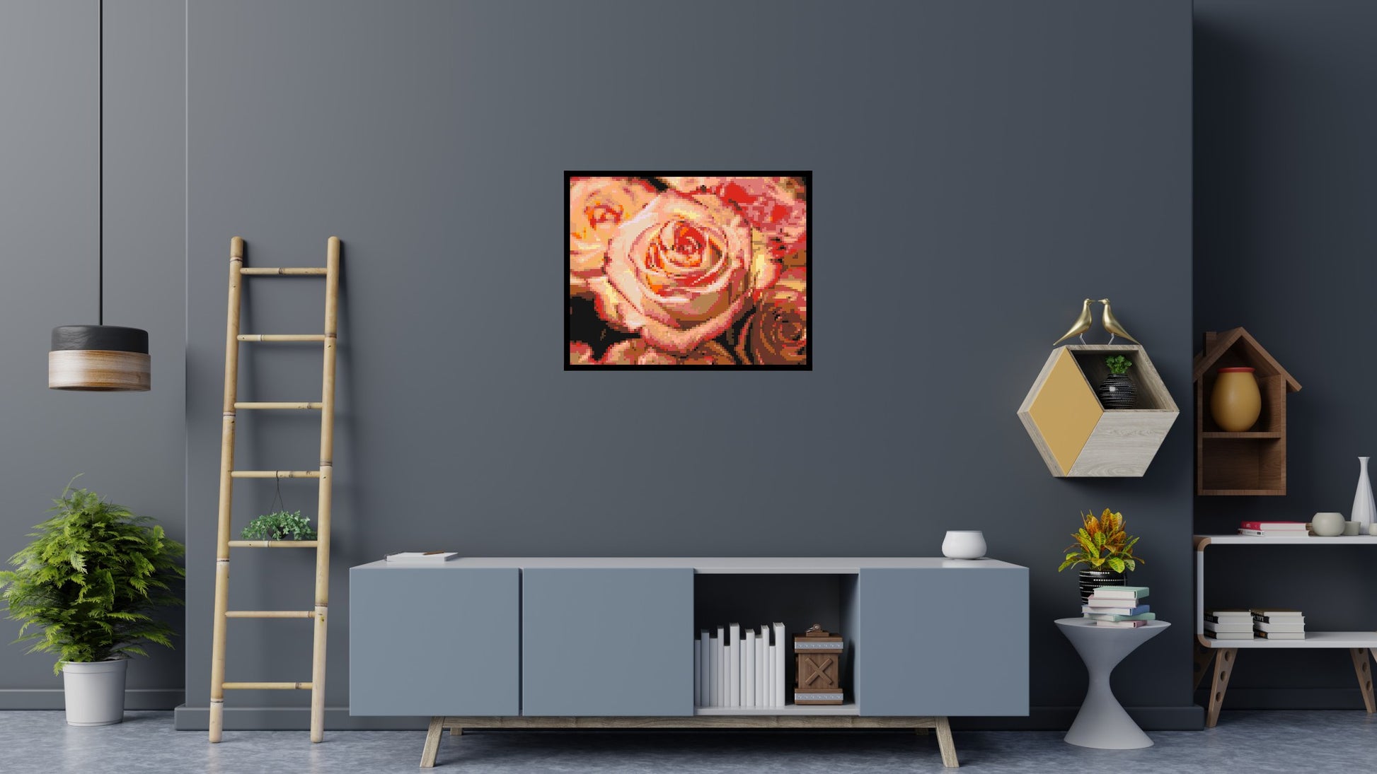 Pink Roses - Brick Art Mosaic Kit 5x4 scene with frame
