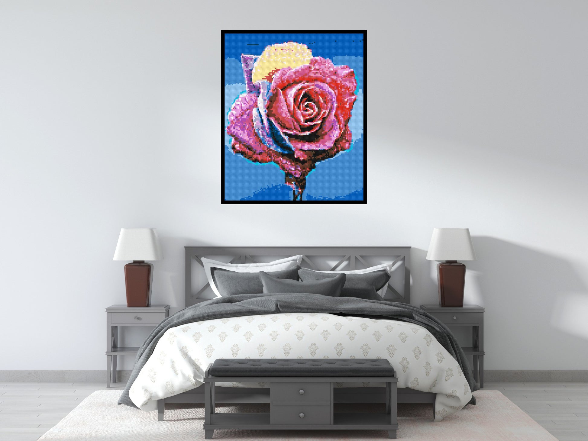 Colourful Rose - Brick Art Mosaic Kit 5x6 scene with frame