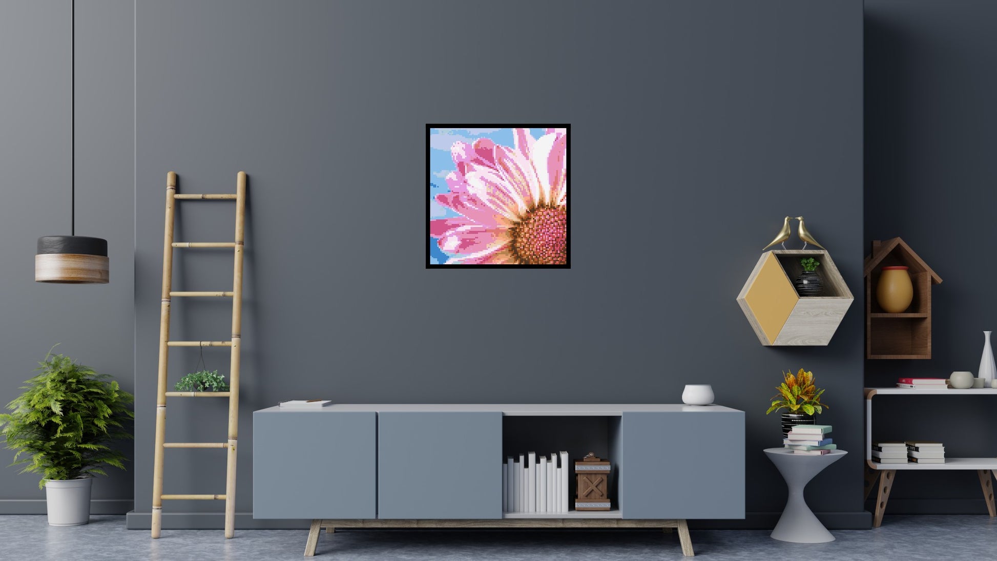 Pink Daisy - Brick Art Mosaic Kit 4x4 scene with frame