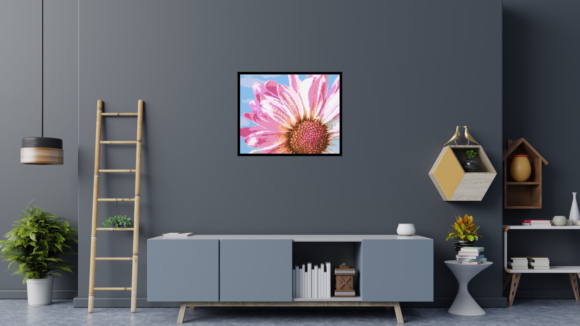 Pink Daisy - Brick Art Mosaic Kit 5x4 scene with frame