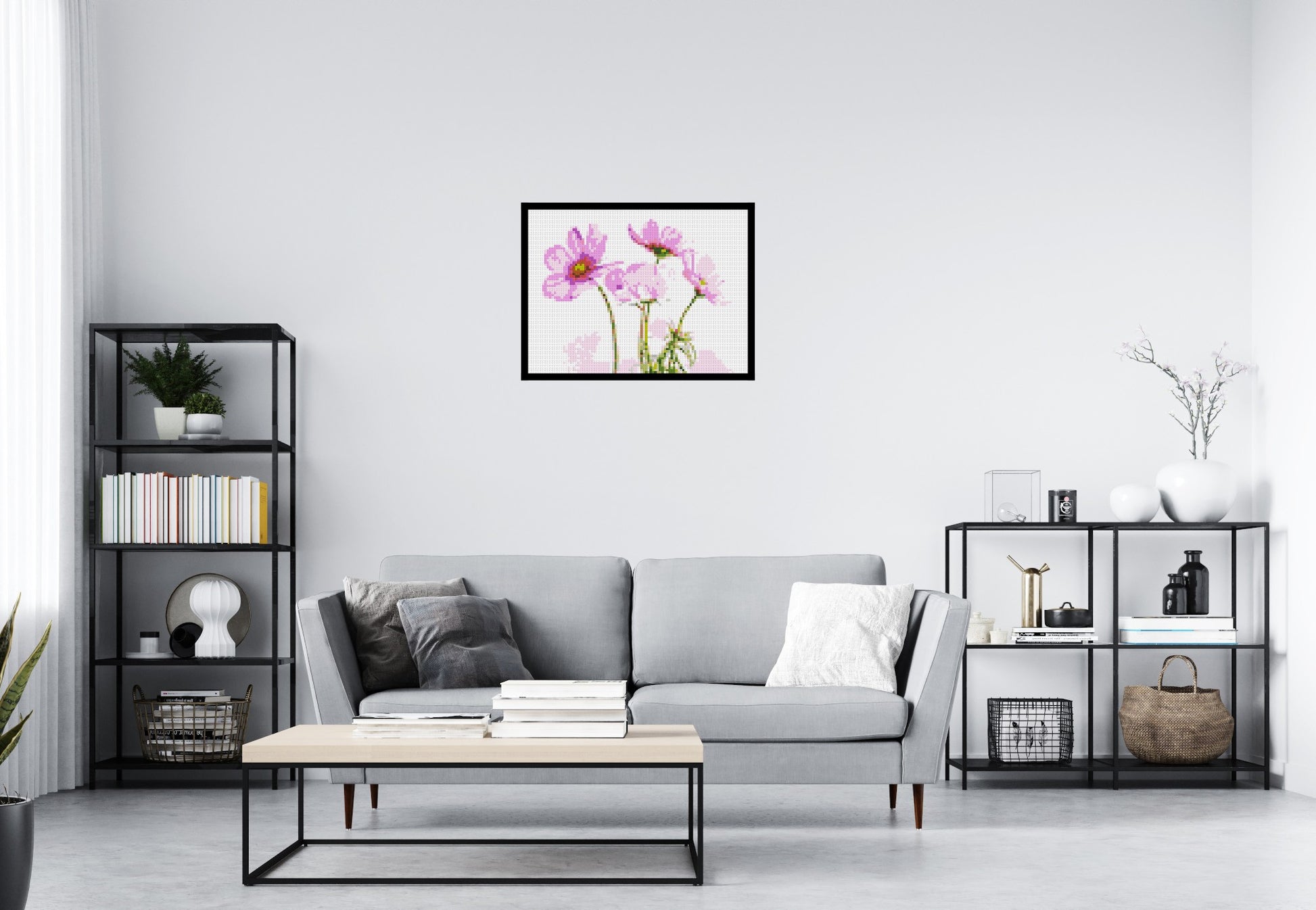 Pink Cosmea - Brick Art Mosaic Kit 4x3 scene with frame