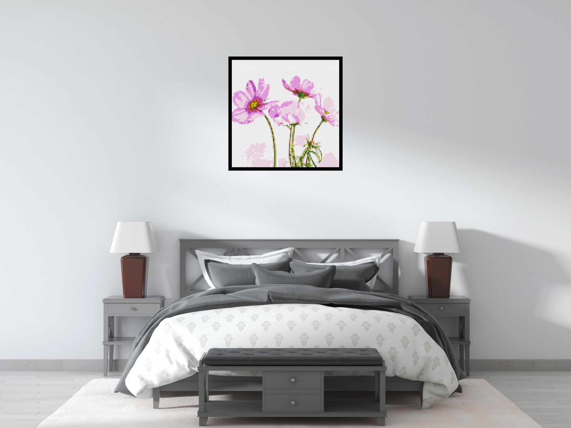 Pink Cosmea - Brick Art Mosaic Kit 4x4 scene with frame