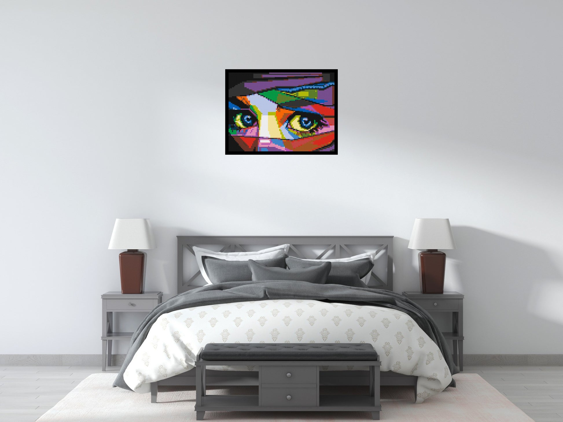 Colourful Gaze - Brick Art Mosaic Kit 4x3 scene with frame