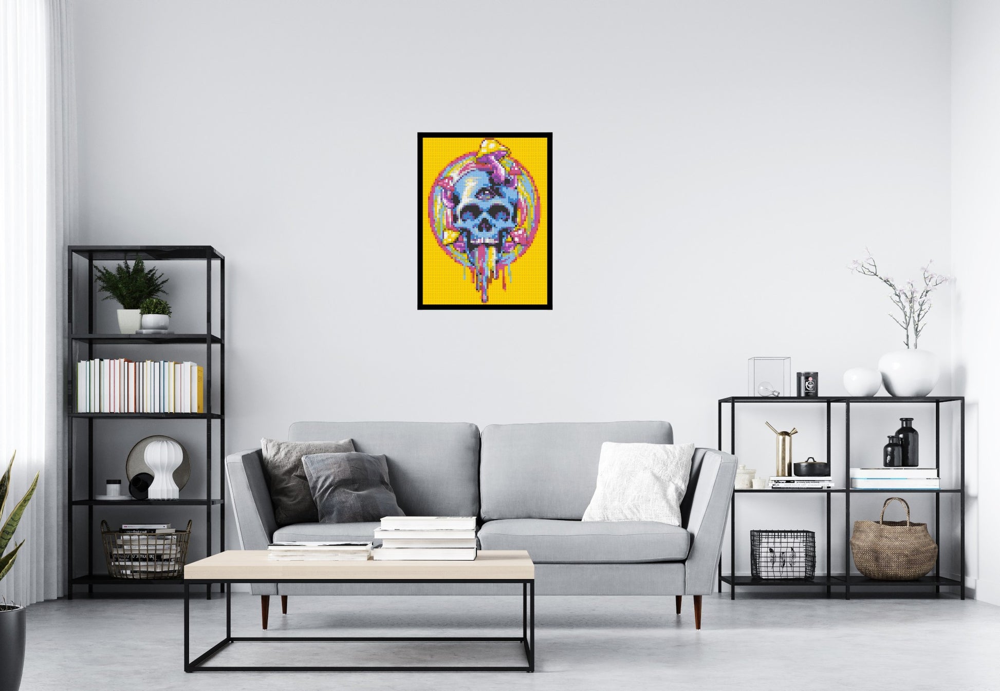 Colourful Magic Skull - Brick Art Mosaic Kit 3x4 scene with frame