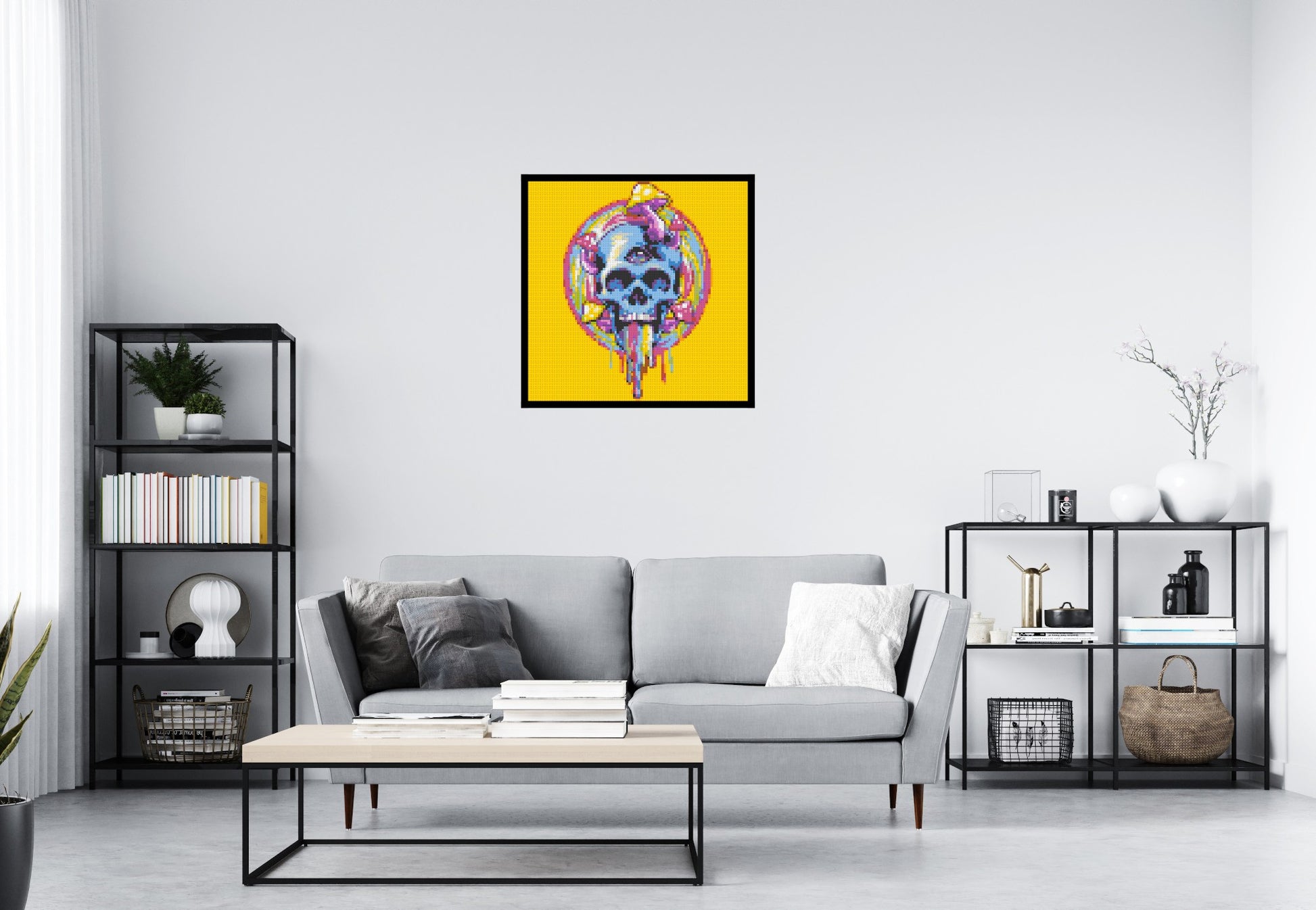 Colourful Magic Skull - Brick Art Mosaic Kit 4x4 scene with frame