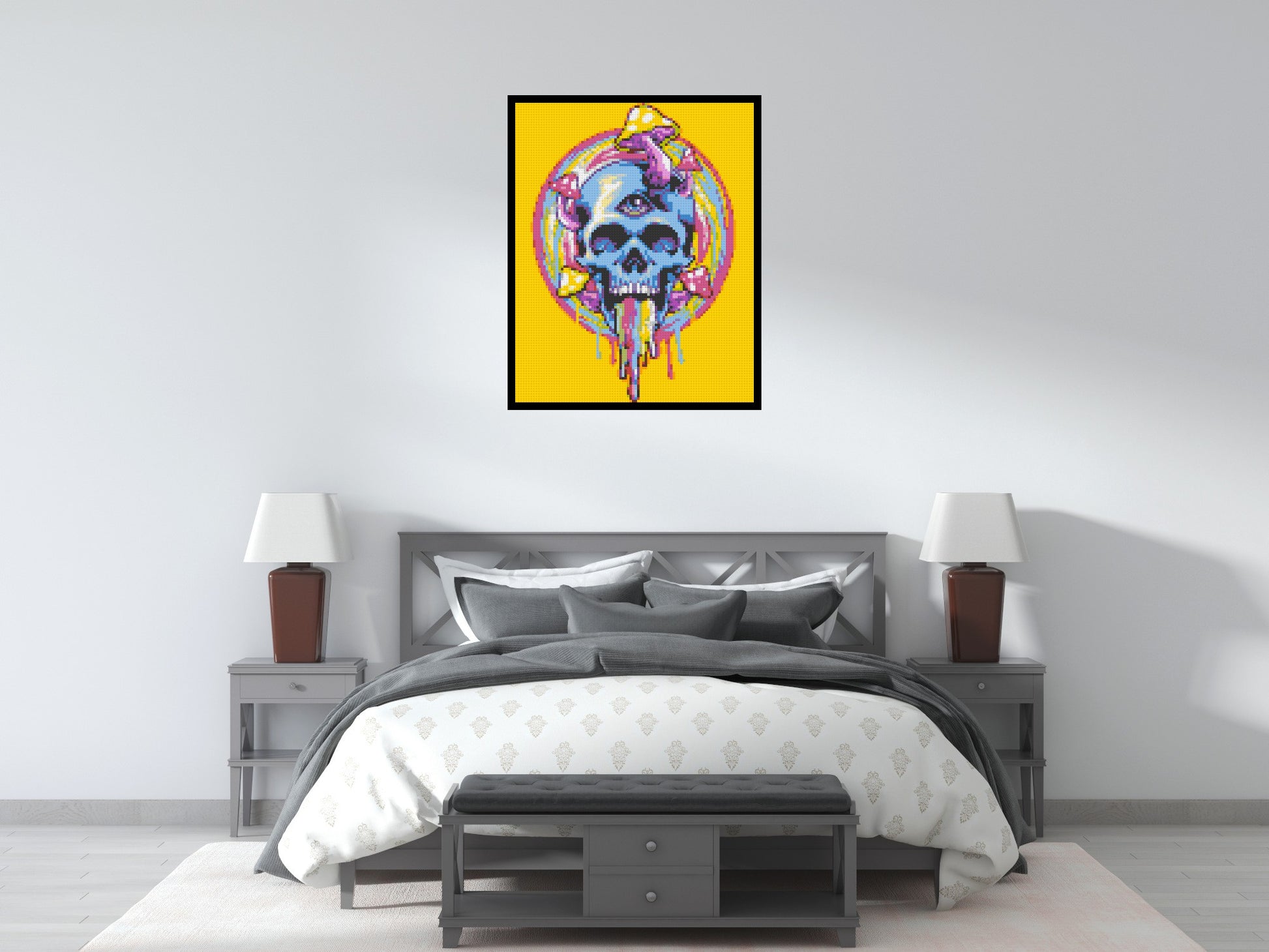 Colourful Magic Skull - Brick Art Mosaic Kit 4x5 scene with frame