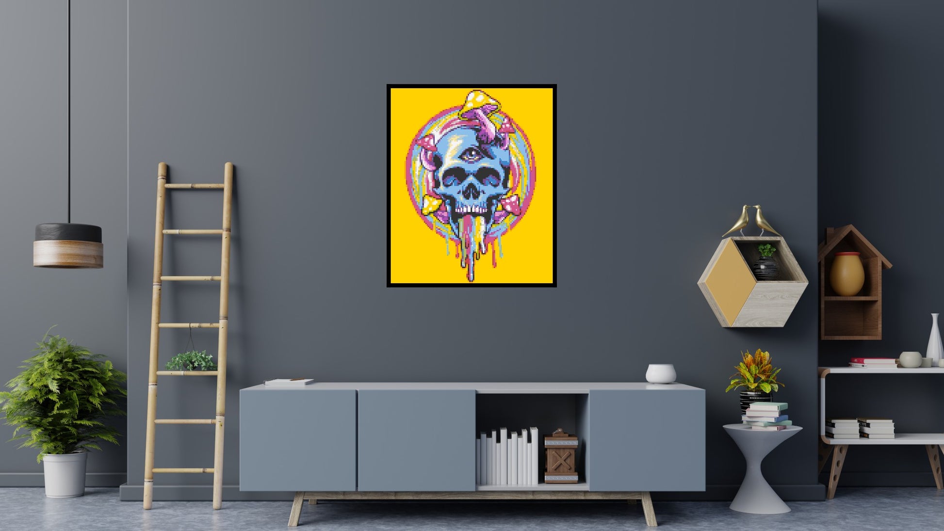 Colourful Magic Skull - Brick Art Mosaic Kit 5x6 scene with frame