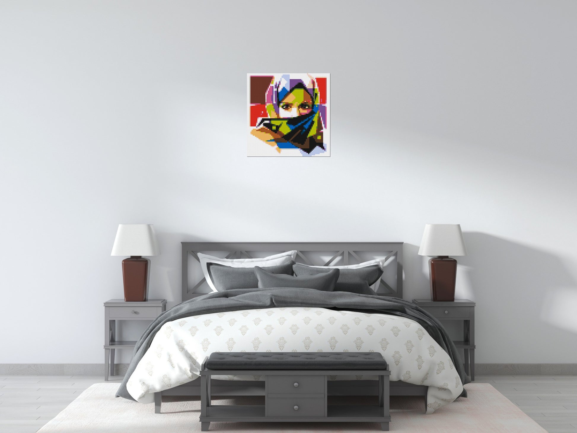 Colourful Woman with Hijab - Brick Art Mosaic Kit 3x3 scene
