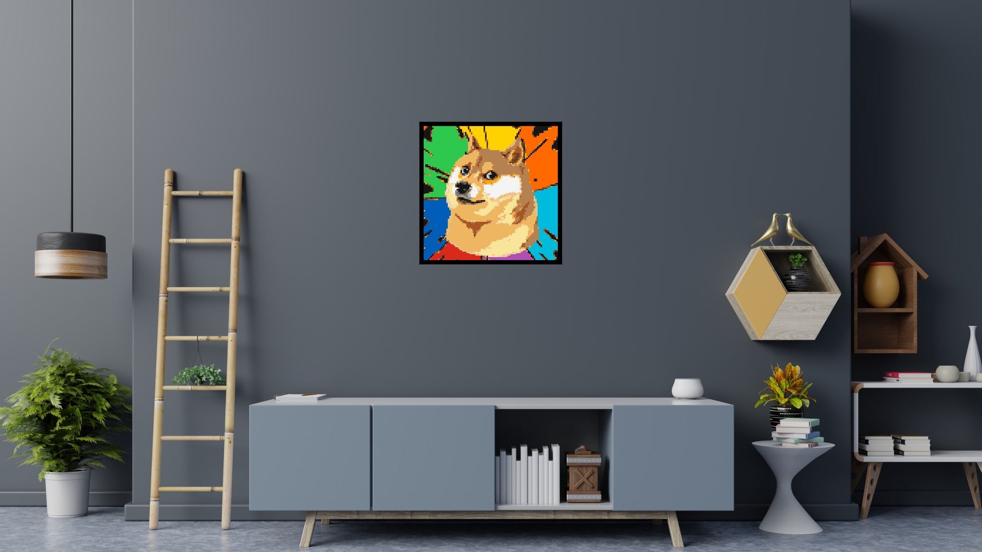 Colourful Doge Meme - Brick Art Mosaic Kit 4x4 scene with frame