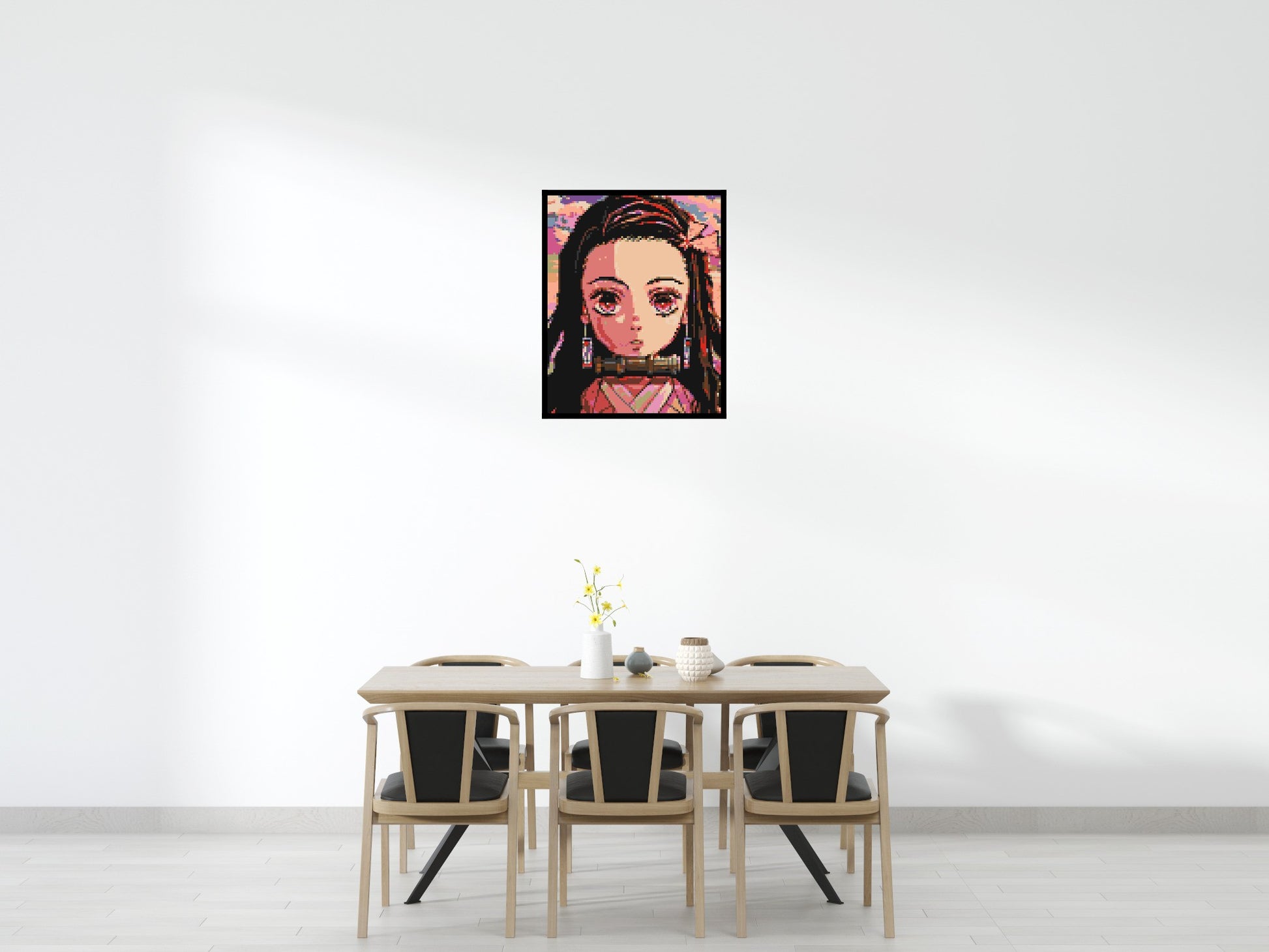 Nezuko Pixel Art - Brick Art Mosaic Kit 4x5 scene with frame