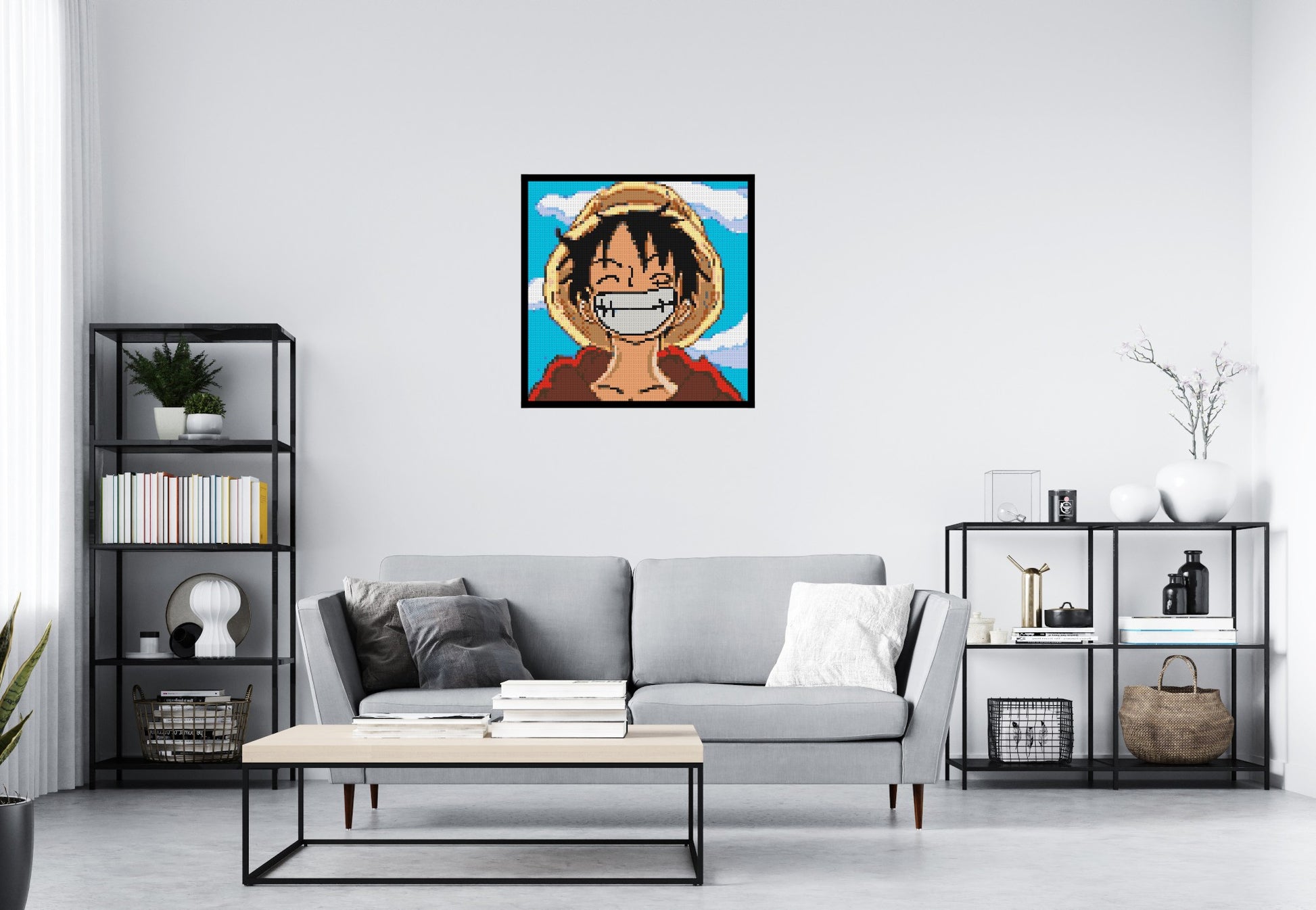 Monkey D. Luffy Pixel Art - Brick Art Mosaic Kit 4x4 scene with frame