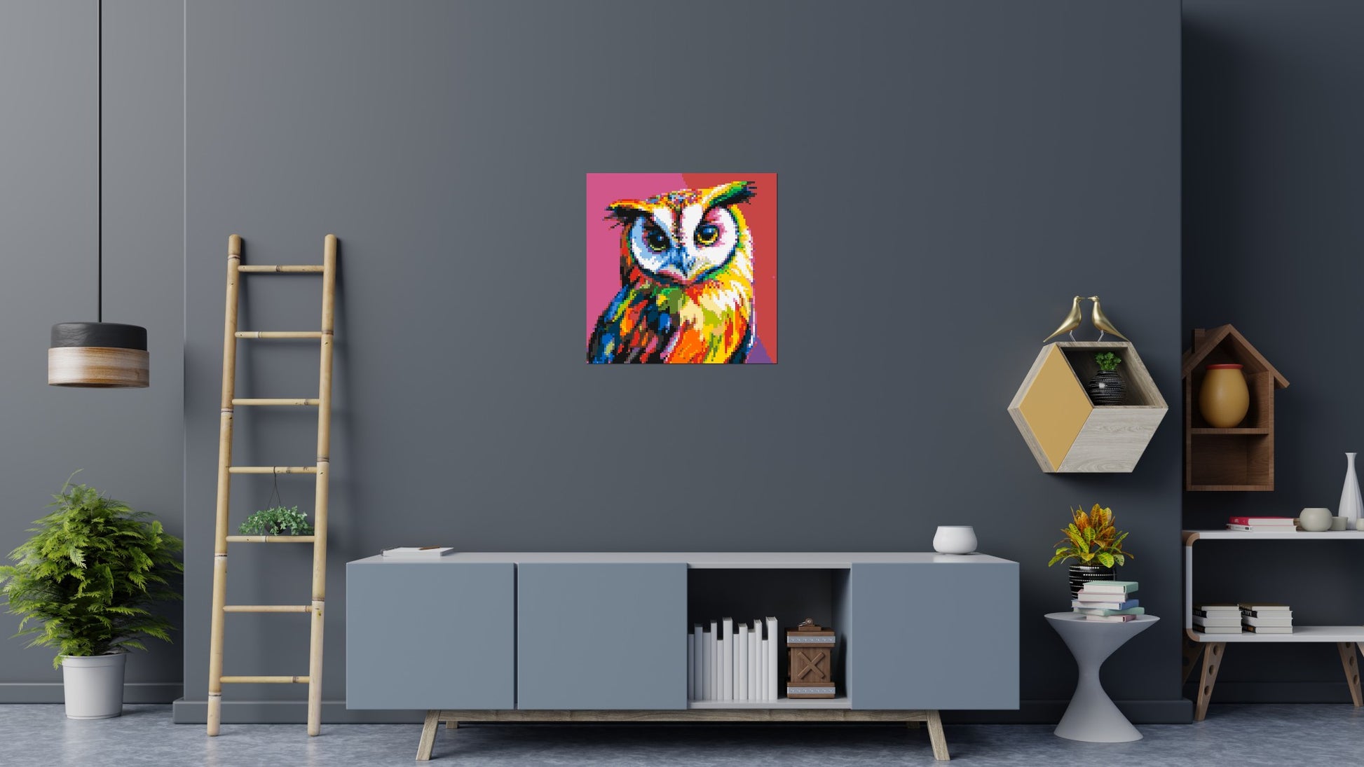 Owl Colourful Pop Art - Brick Art Mosaic Kit 4x4 scene