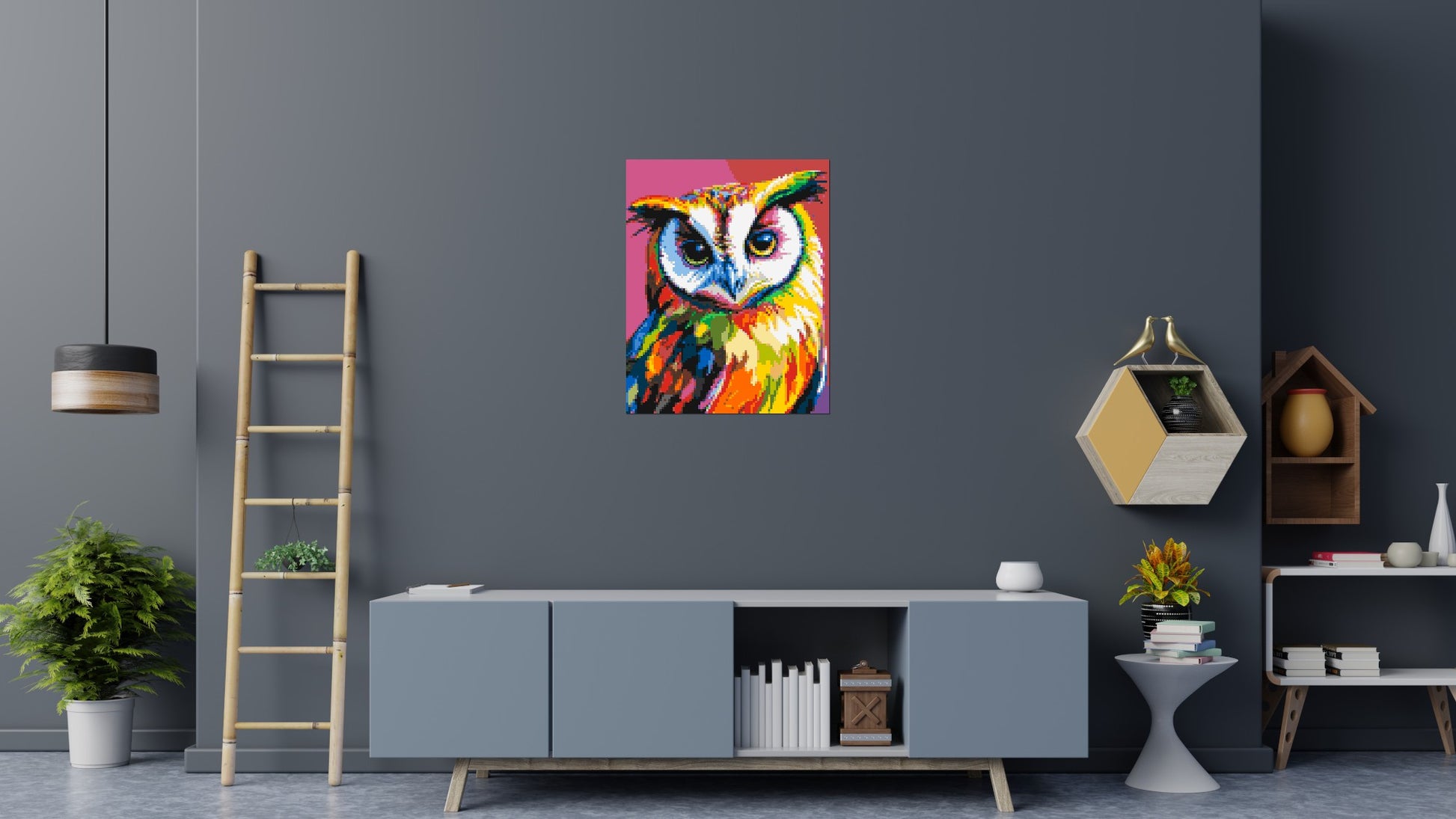 Owl Colourful Pop Art - Brick Art Mosaic Kit 4x5 scene
