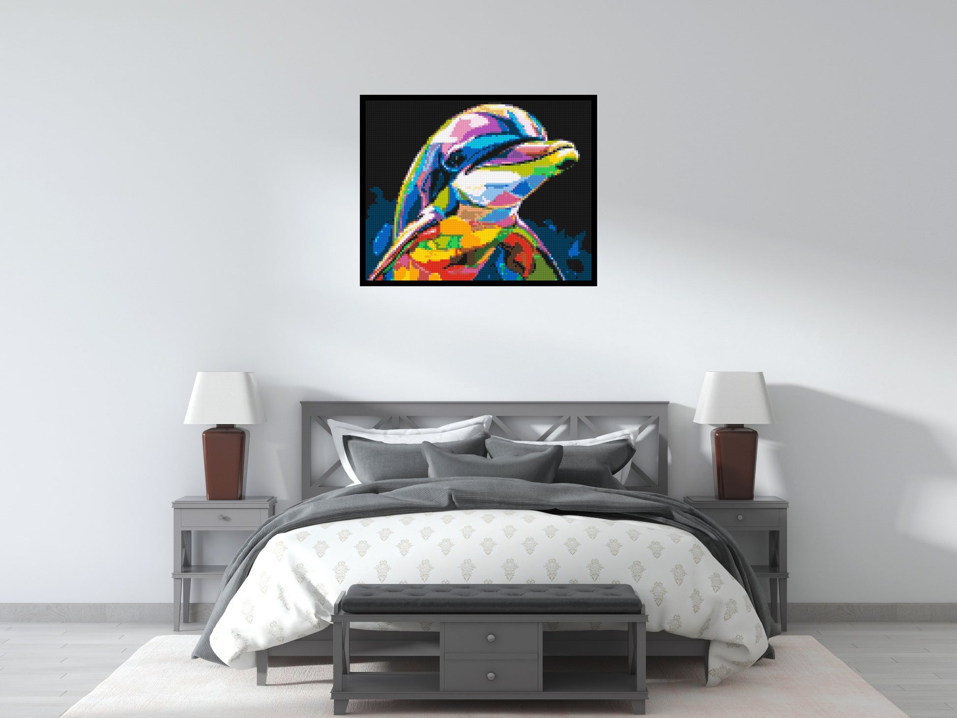 Dolphin Colourful Pop Art - Brick Art Mosaic Kit 5x4 scene with frame