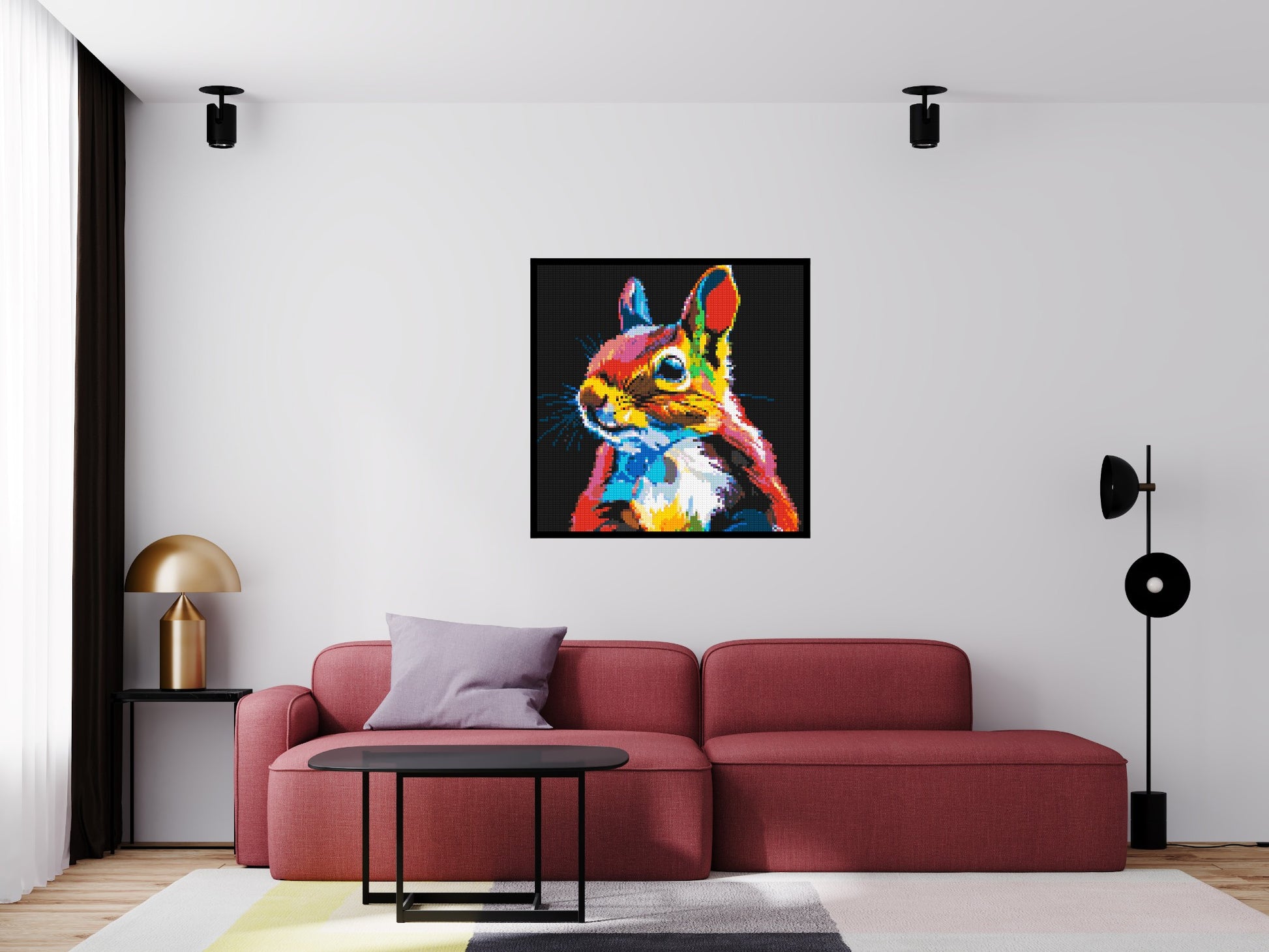 Squirrel Colourful Pop Art - Brick Art Mosaic Kit 5x5 scene with frame