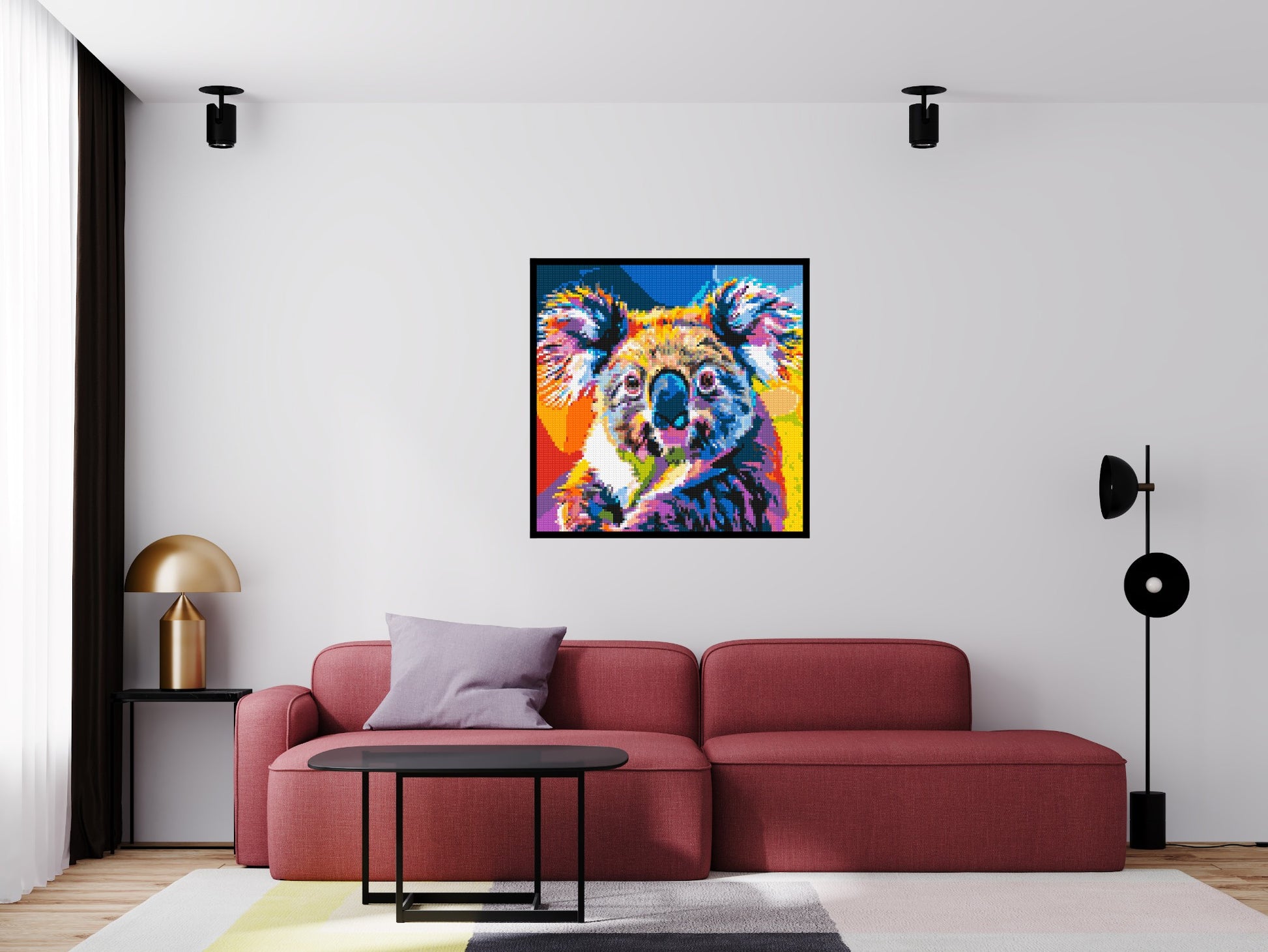 Koala Colourful Pop Art - Brick Art Mosaic Kit 5x5 scene with frame