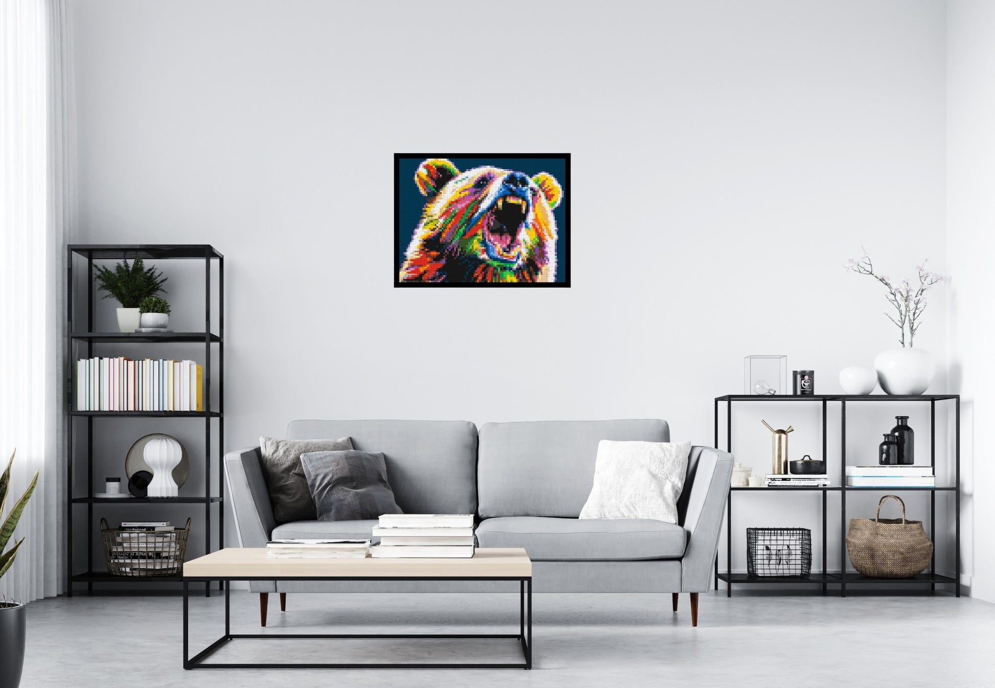 Bear Colourful Pop Art - Brick Art Mosaic Kit 4x3 scene with frame