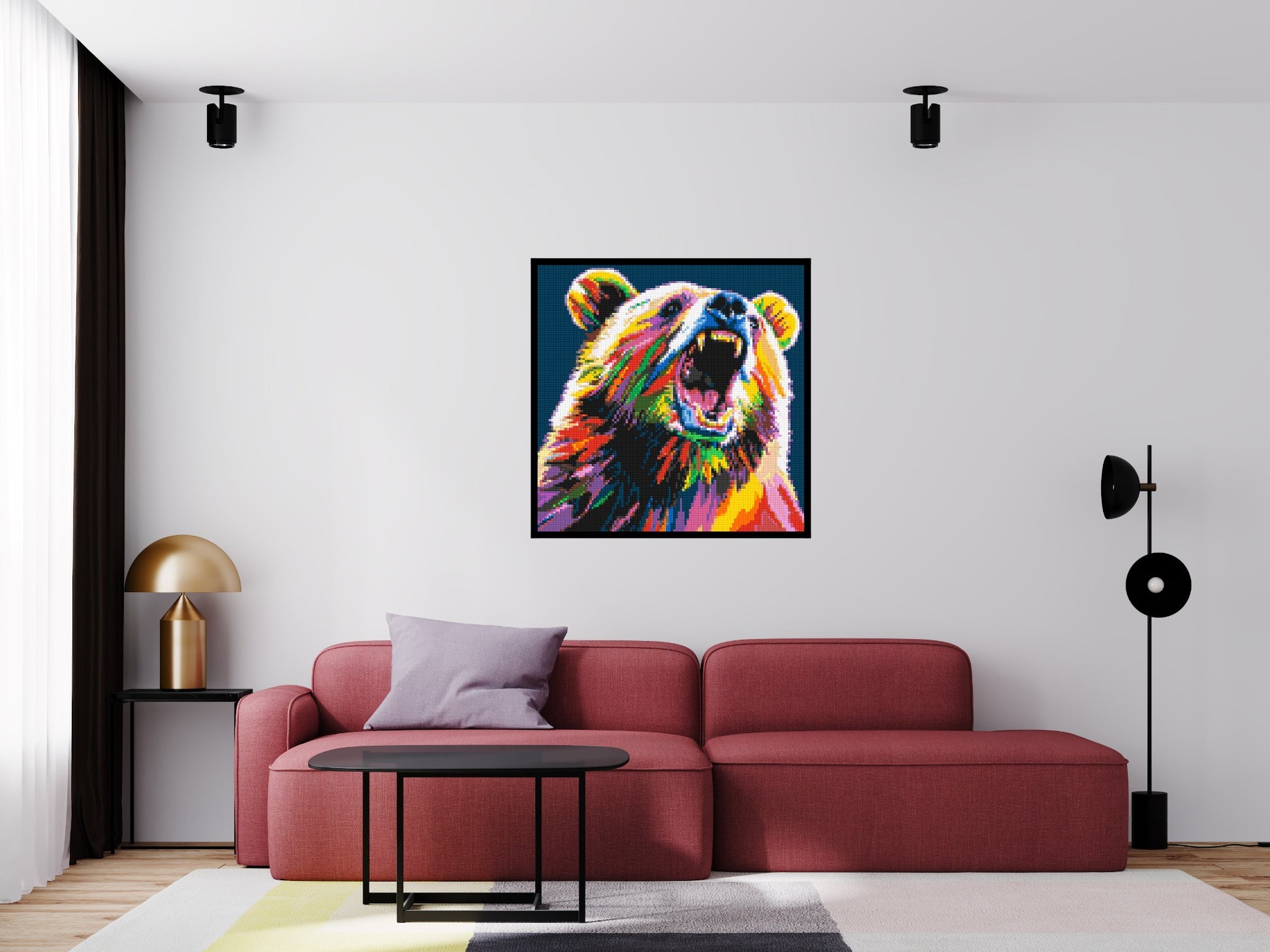 Bear Colourful Pop Art - Brick Art Mosaic Kit 5x5 scene with frame