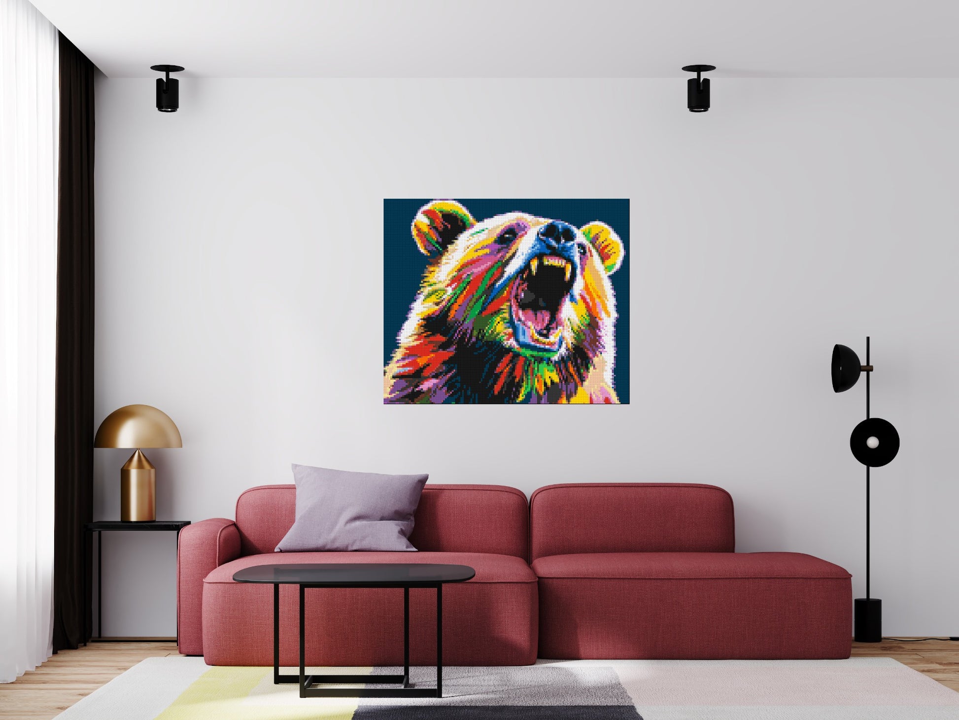 Bear Colourful Pop Art - Brick Art Mosaic Kit 6x5 scene