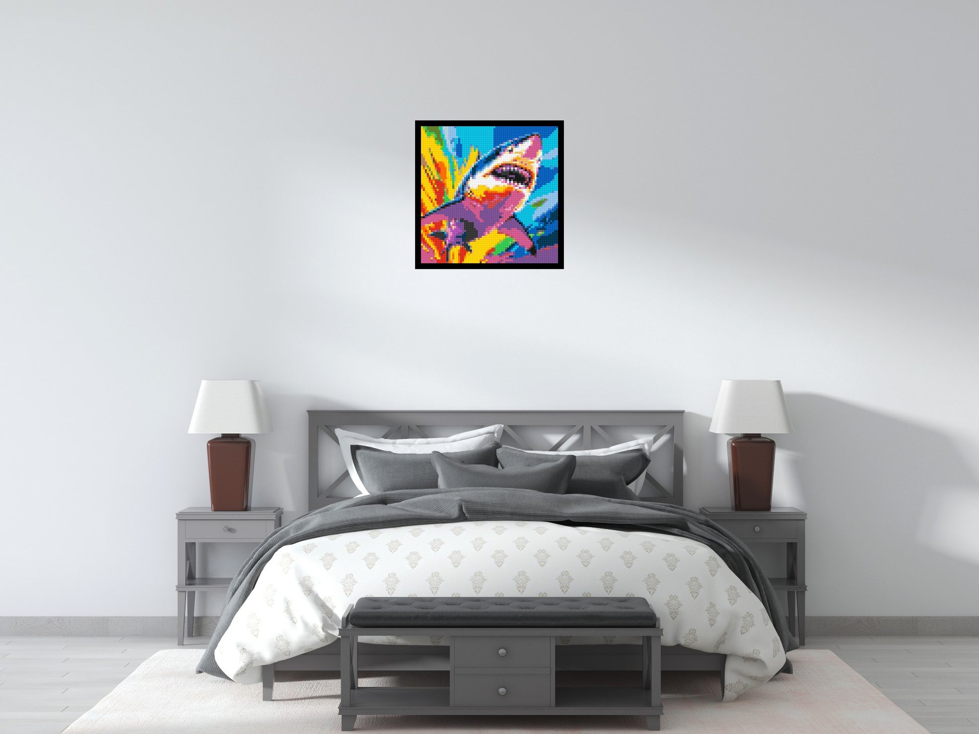 Shark Colourful Pop Art - Brick Art Mosaic Kit 3x3 scene with frame