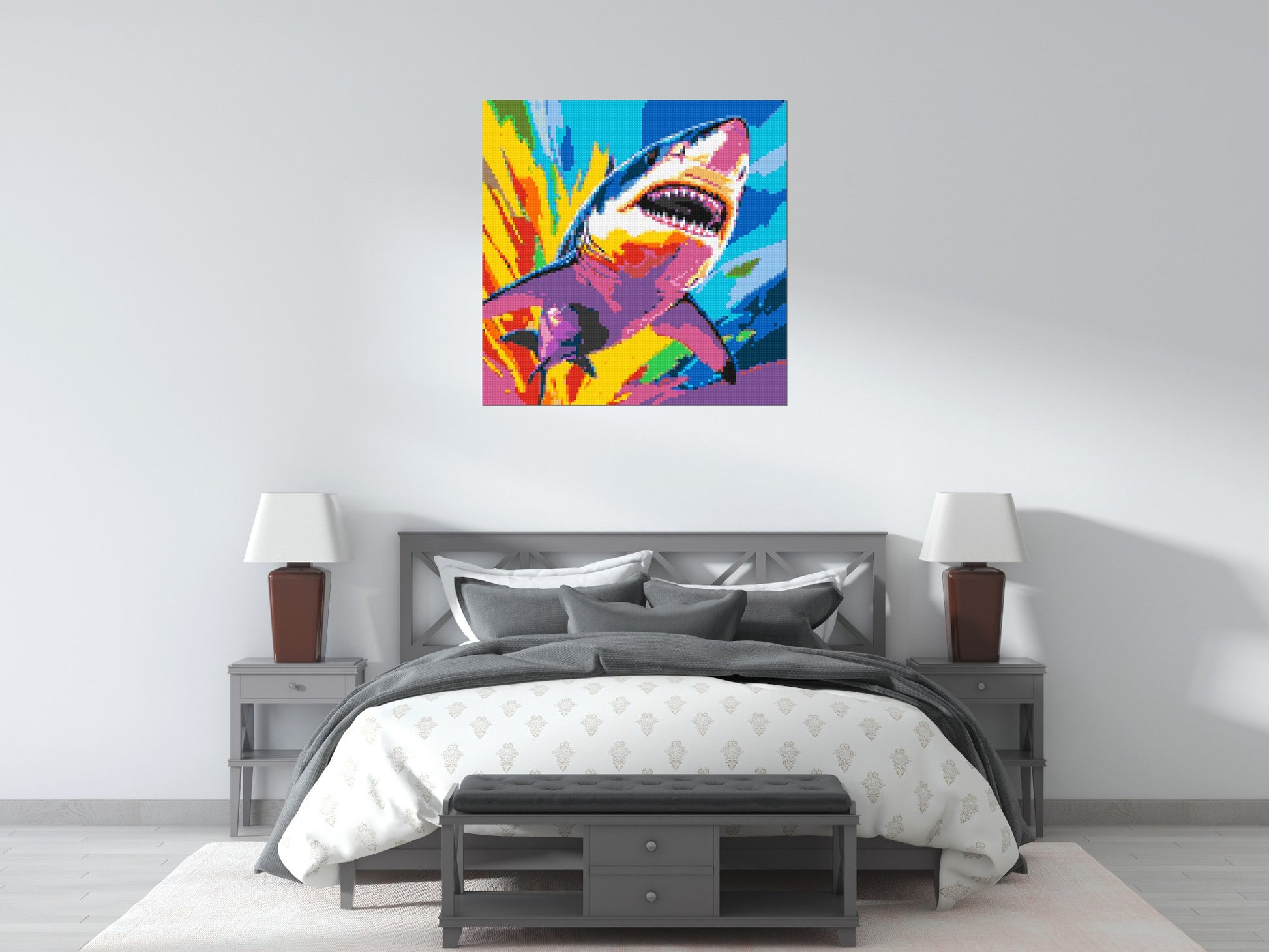 Shark Colourful Pop Art - Brick Art Mosaic Kit 5x5 scene