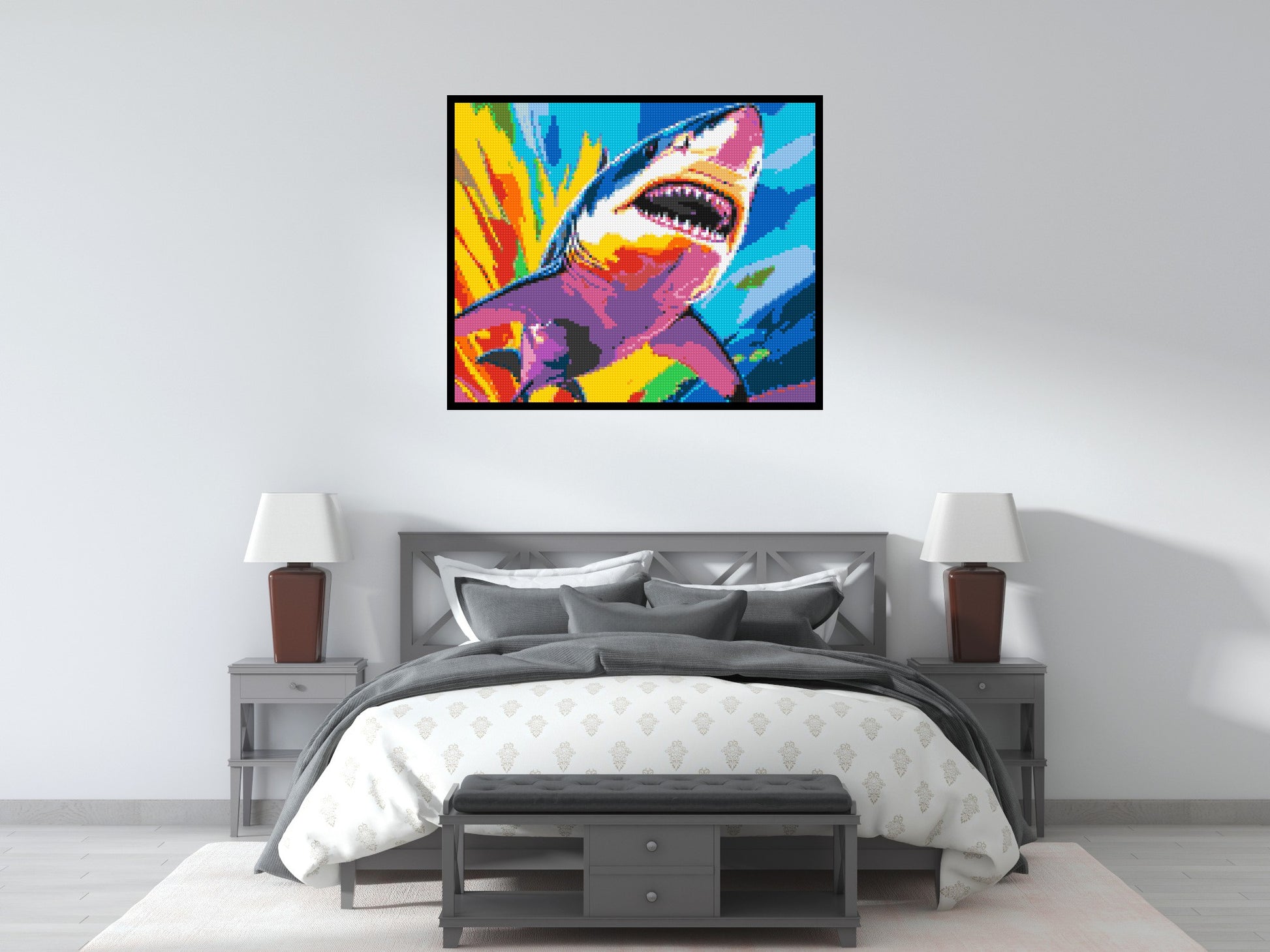 Shark Colourful Pop Art - Brick Art Mosaic Kit 6x5 scene with frame