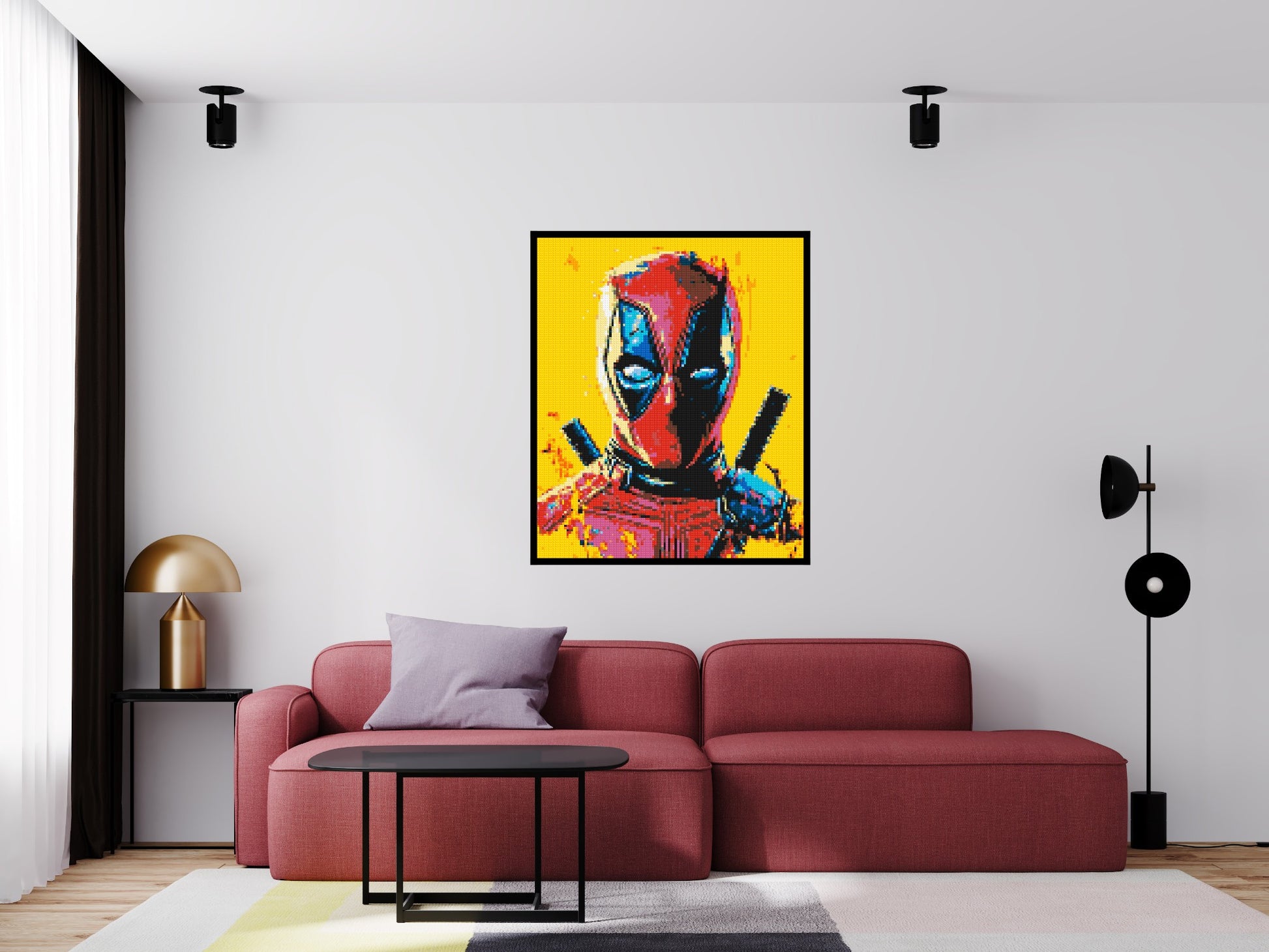 Deadpool Pixel Art - Brick Art Mosaic Kit 5x6 scene with frame