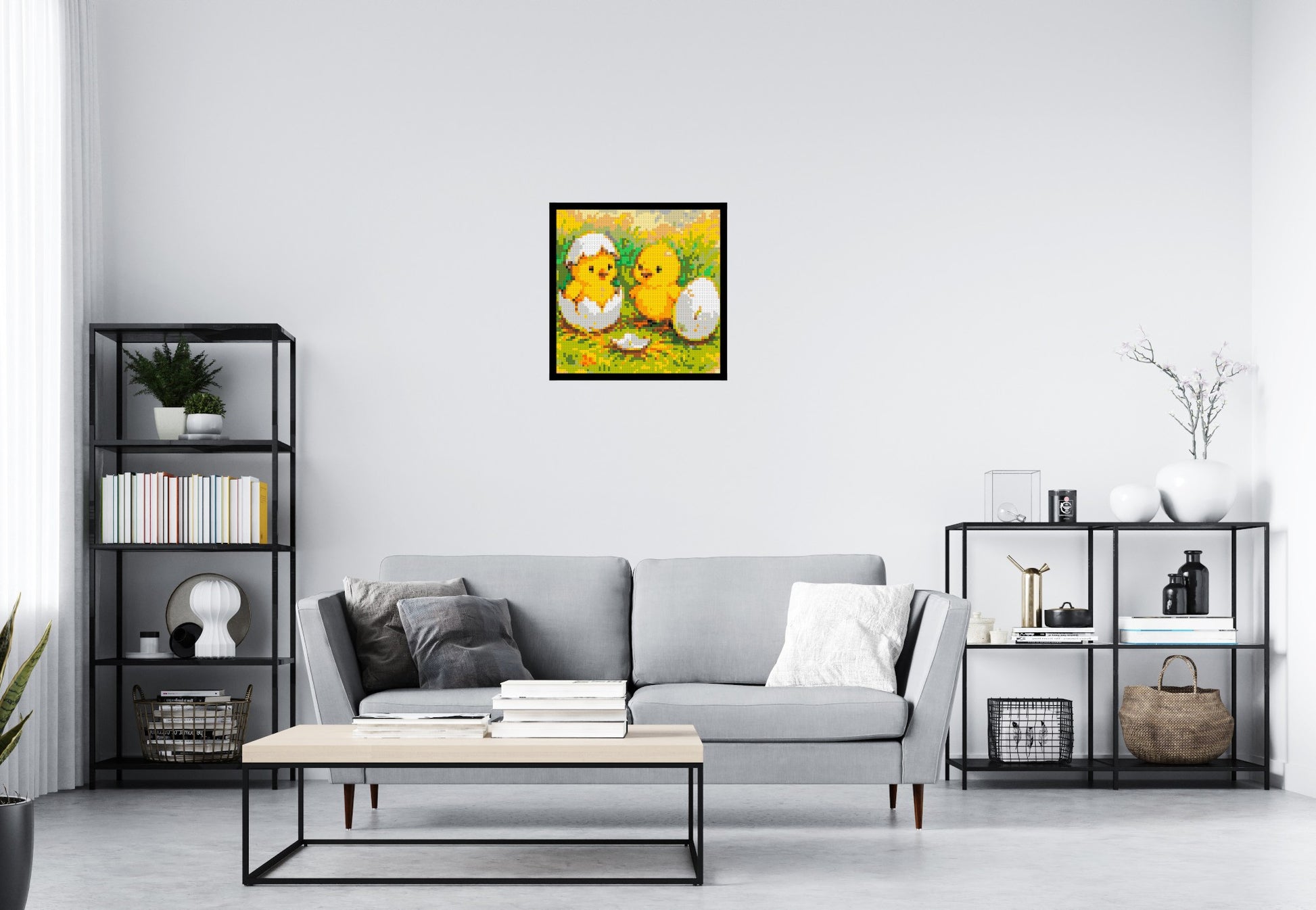 Hatching Chicks - Brick Art Mosaic Kit 3x3 scene with frame