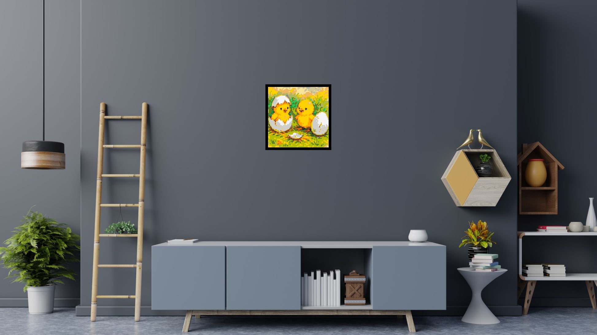 Hatching Chicks - Brick Art Mosaic Kit 3x3 scene with frame