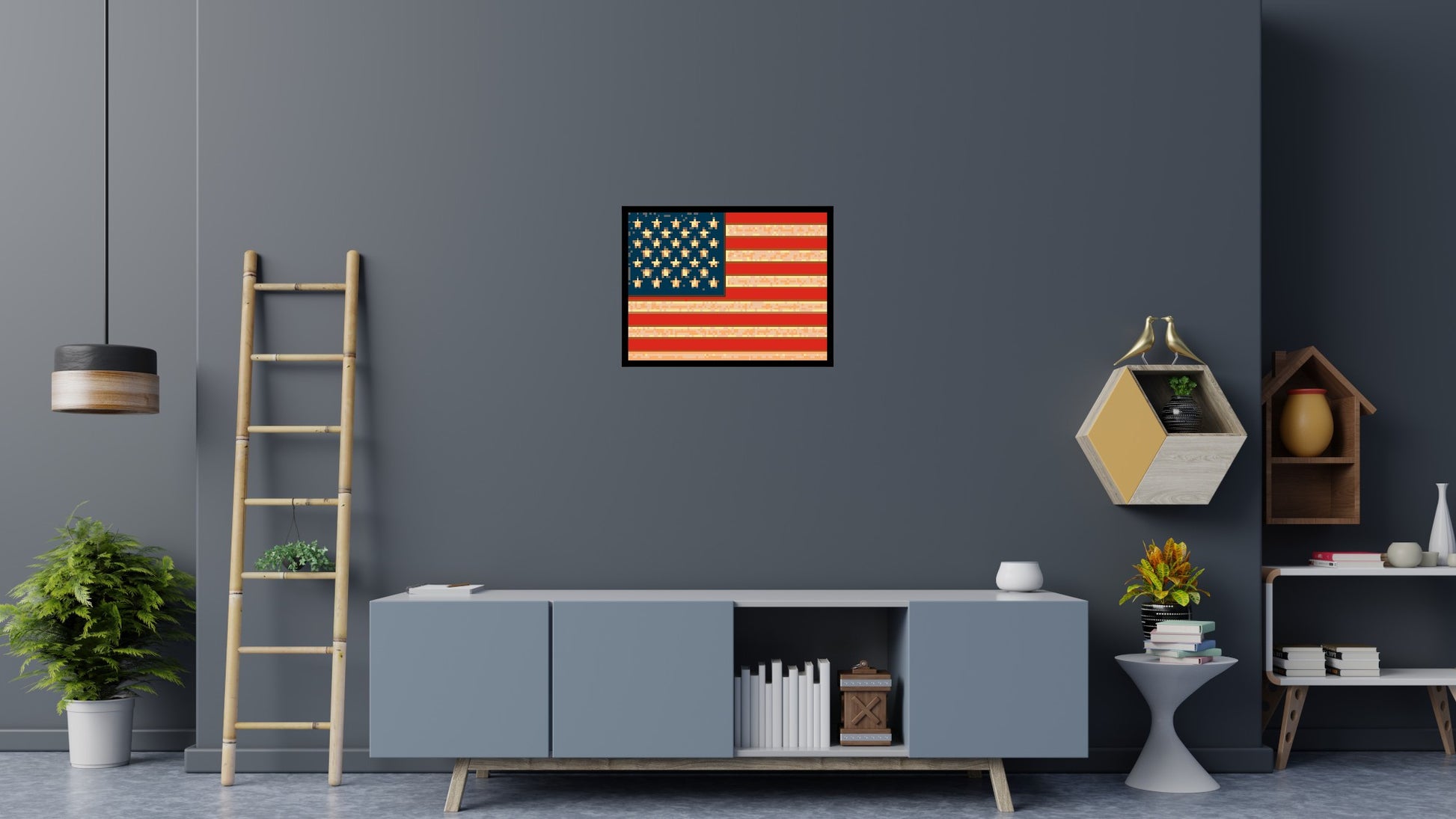 United States Flag - Brick Art Mosaic Kit 4x3 scene with frame