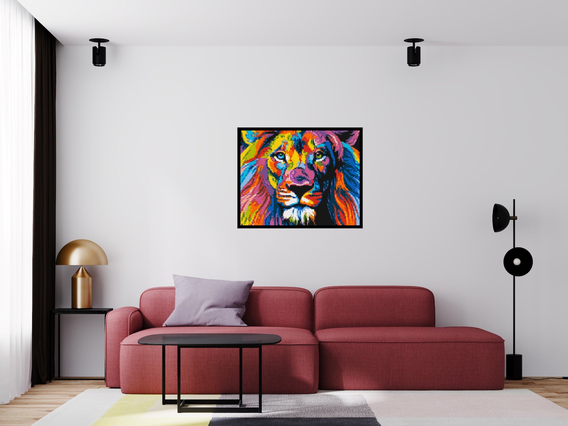 Lion Colourful Pop Art - Brick Art Mosaic Kit 5x4 scene with frame