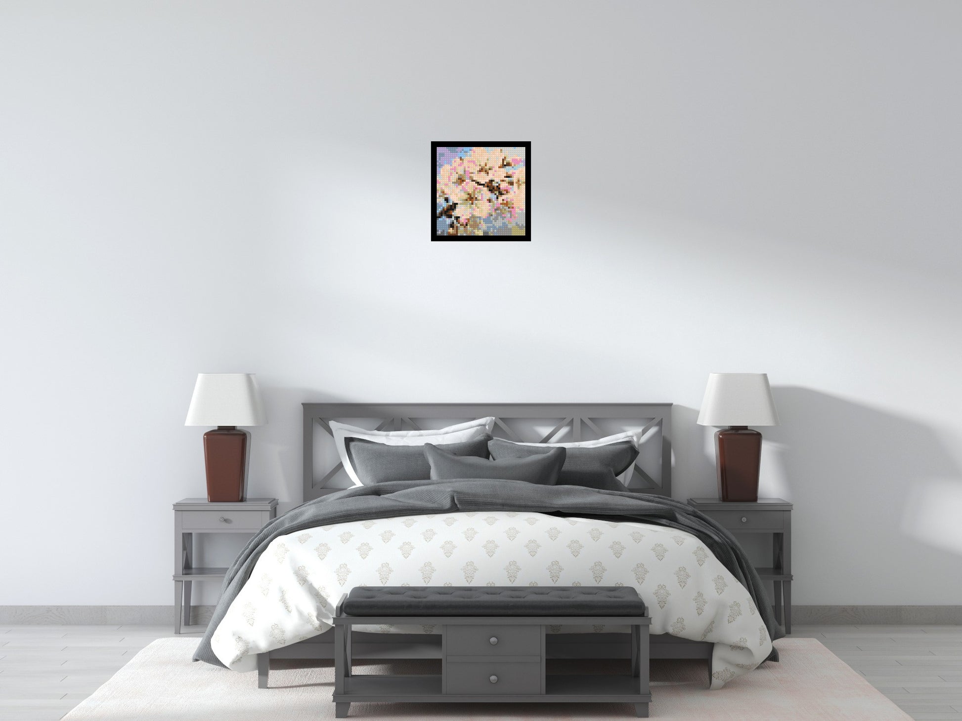 Cherry Blossom – A Moment of Fleeting Light by Joséphine Machalani - Brick Art Mosaic Kit 2x2 scene with frame