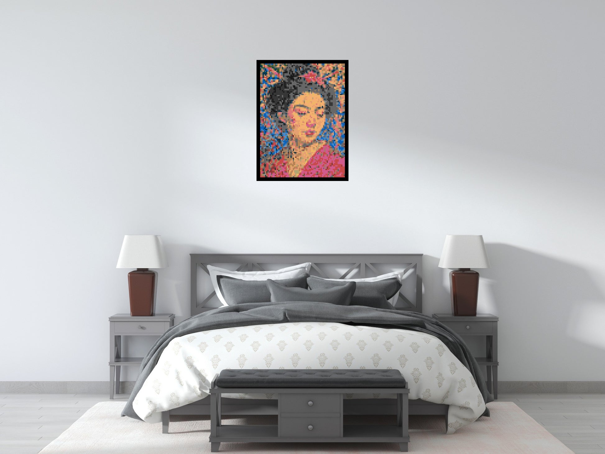 Sakura – A Woman Shaped by Light by Joséphine Machalani - Brick Art Mosaic Kit 3x4 scene with frame