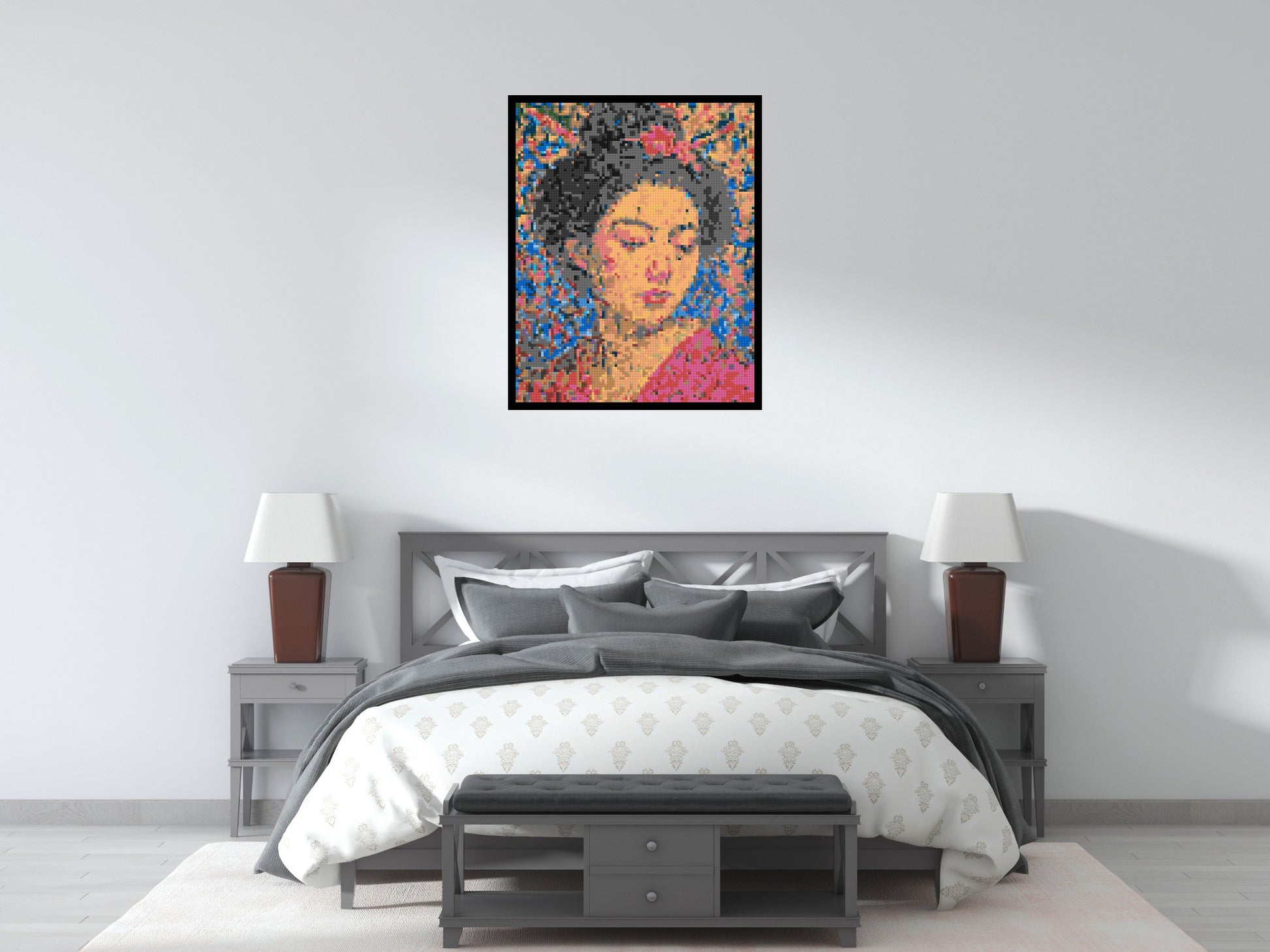 Sakura – A Woman Shaped by Light by Joséphine Machalani - Brick Art Mosaic Kit 4x5 scene with frame