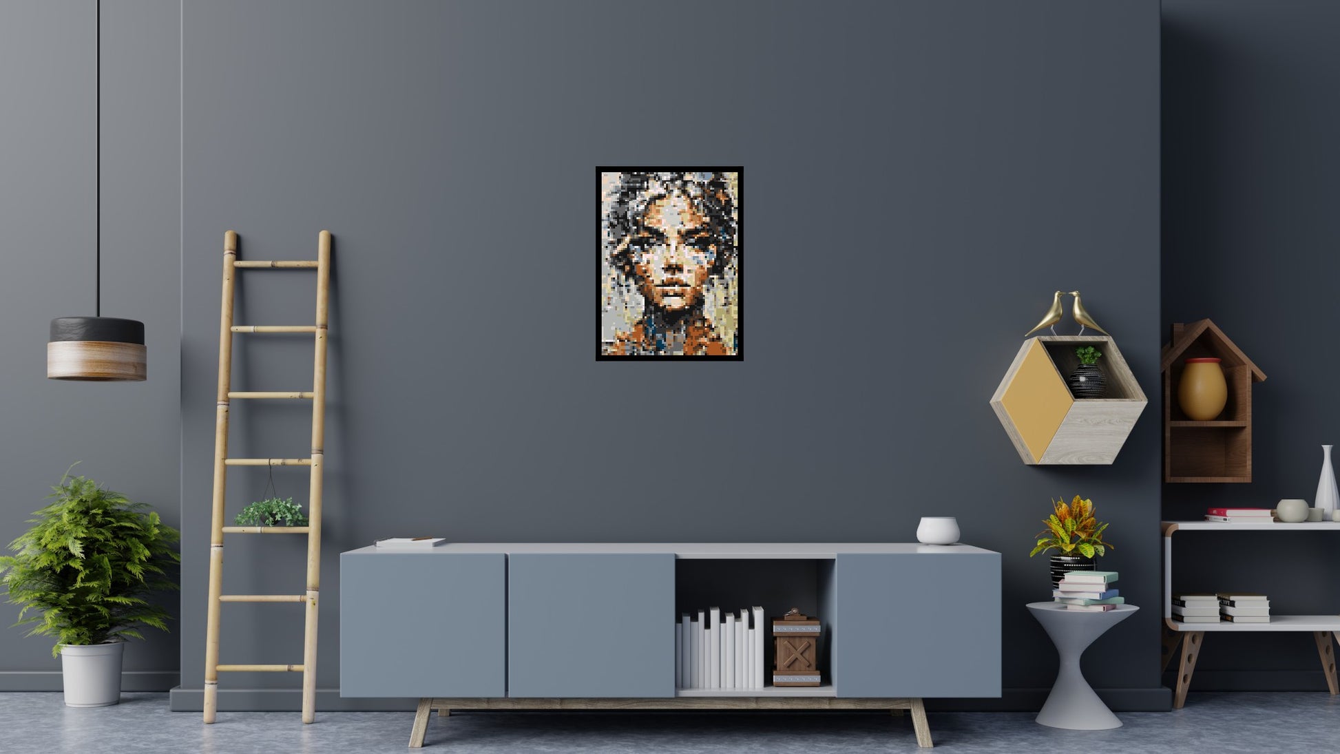 Pixel – A Face Built From Fragments by Joséphine Machalani - Brick Art Mosaic Kit 3x4 scene with frame