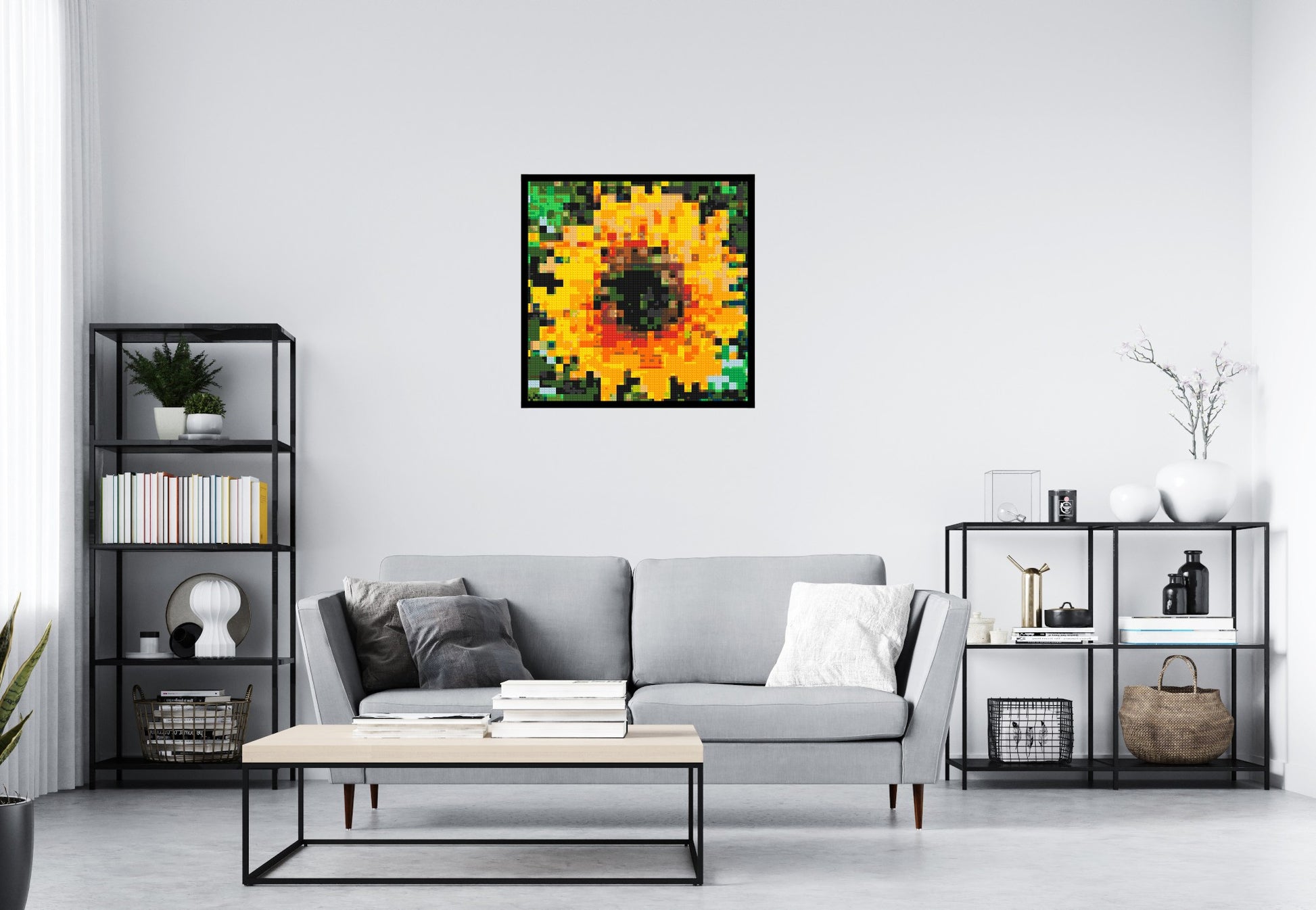 Sunflower – A Bloom of Warm Light by Joséphine Machalani - Brick Art Mosaic Kit 4x4 scene with frame