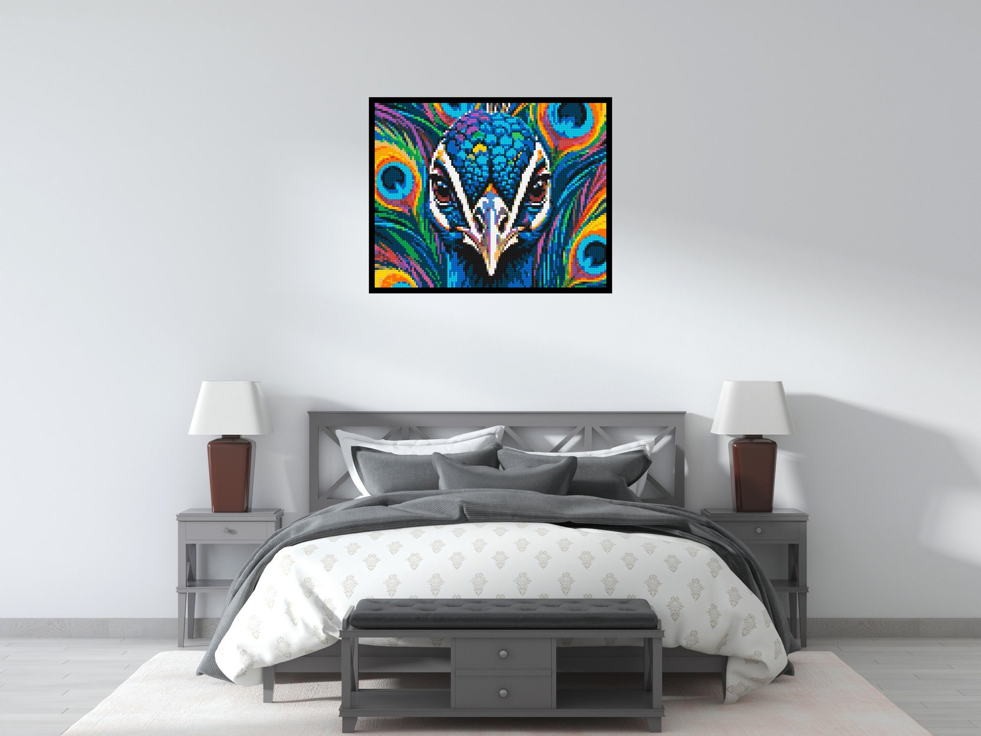 Vibrant Peacock Pop Art - Brick Art Mosaic Kit 5x4 scene with frame