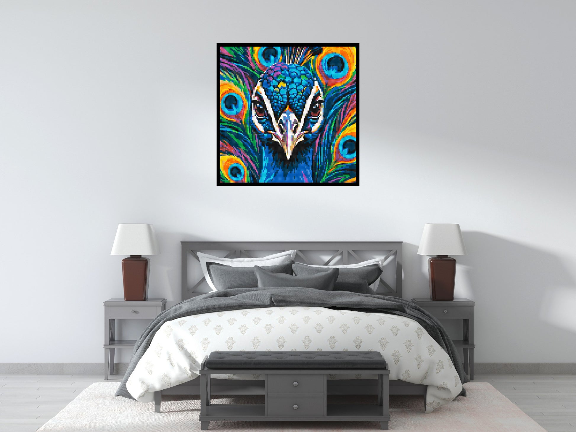 Vibrant Peacock Pop Art - Brick Art Mosaic Kit 5x5 scene with frame