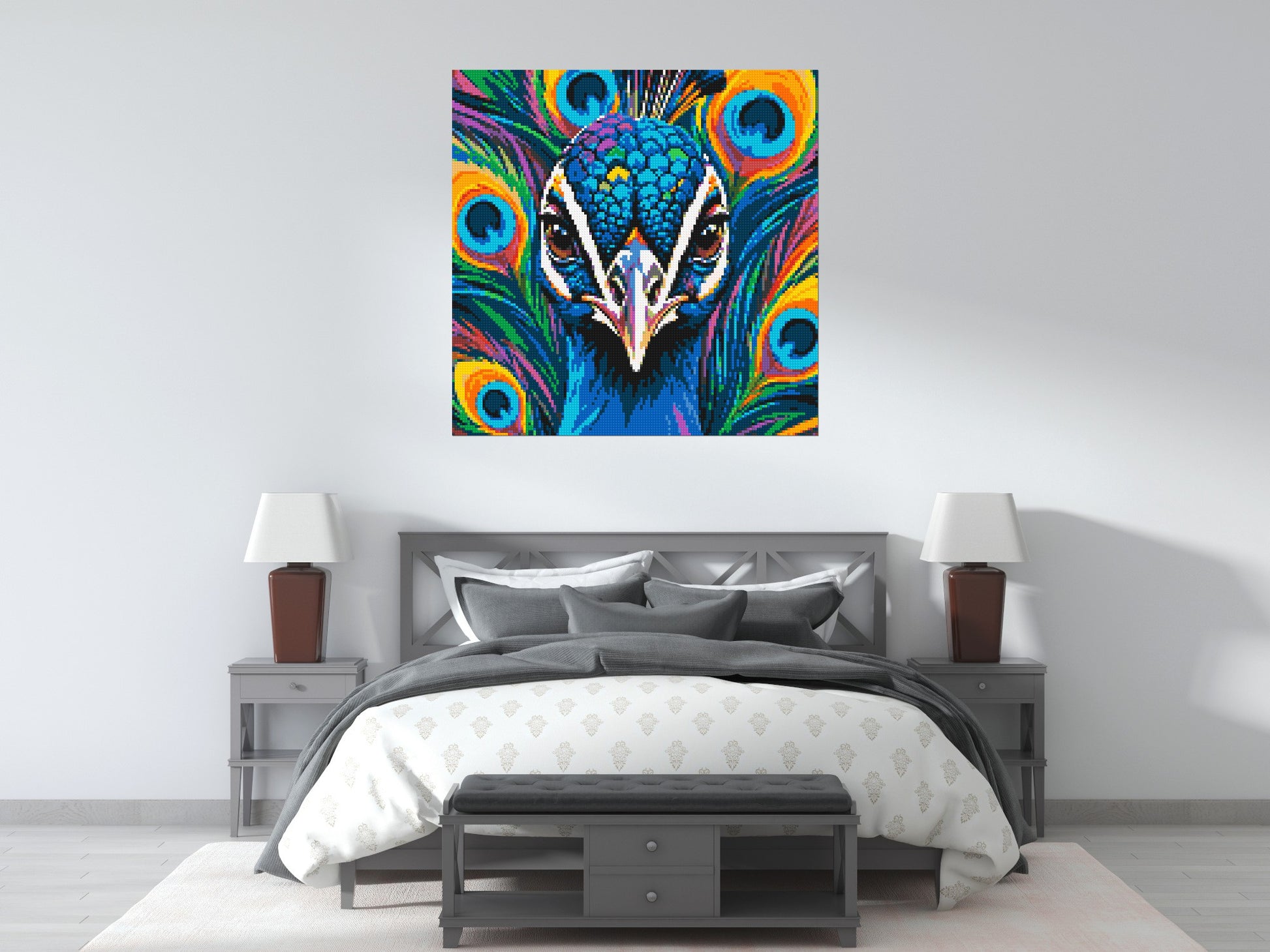 Vibrant Peacock Pop Art - Brick Art Mosaic Kit 6x6 scene