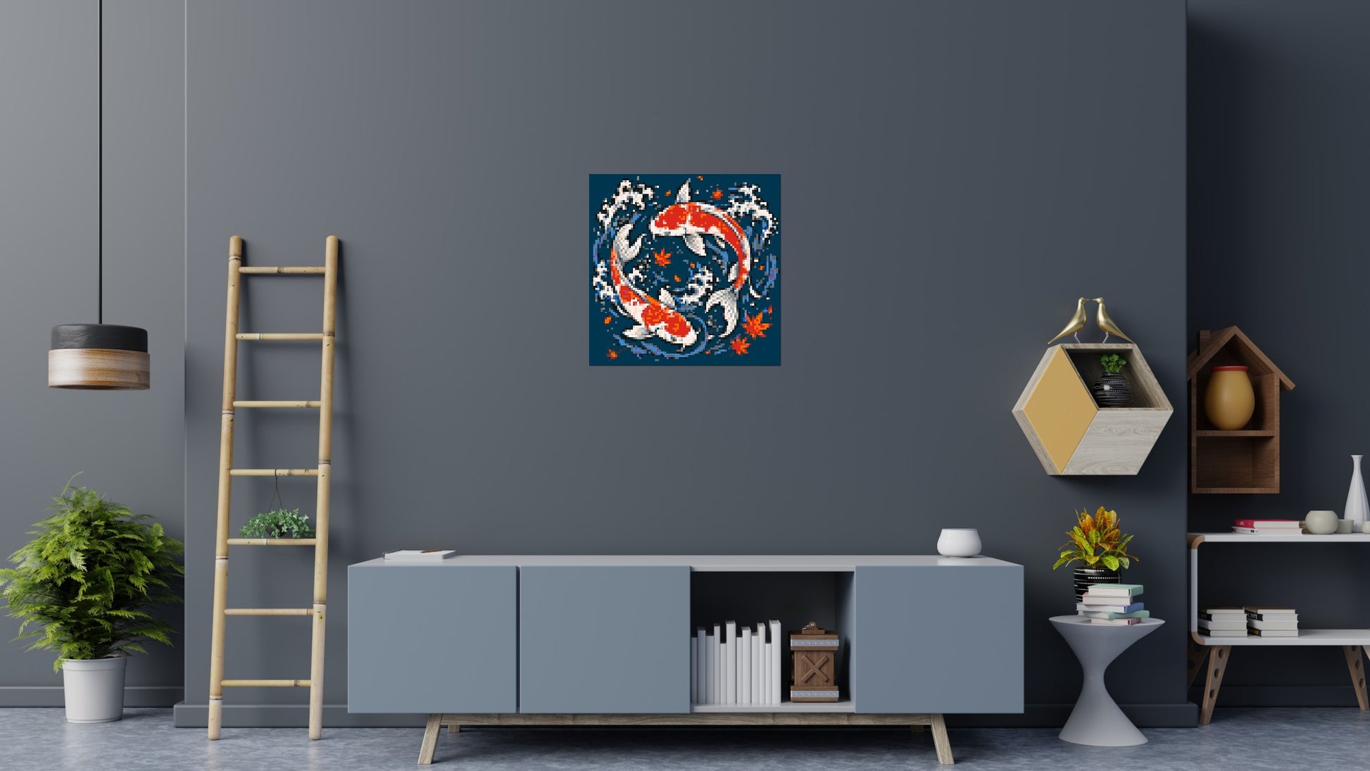 Japanese Ukiyo-e Style Swimming Koi Fish Yin Yang - Brick Art Mosaic Kit 4x4 scene