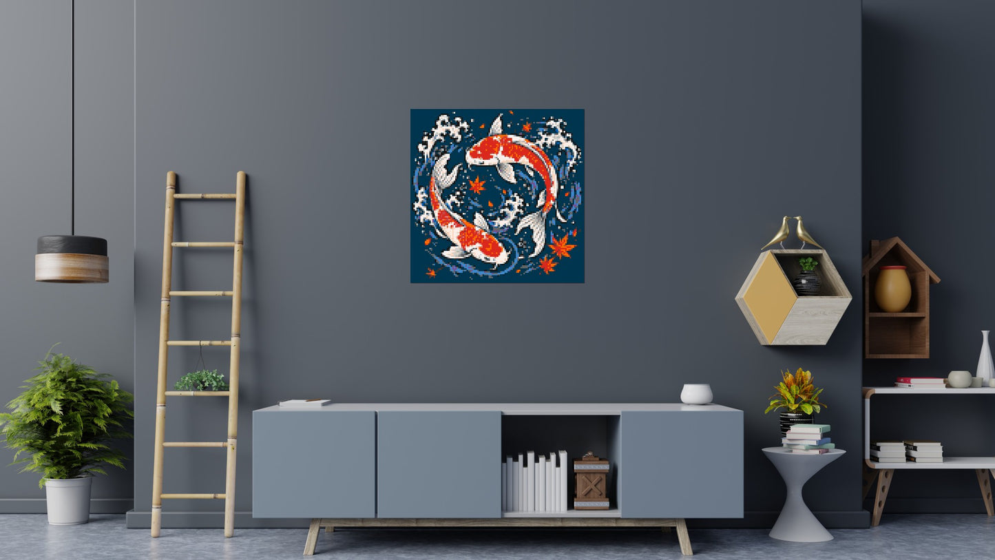 Japanese Ukiyo-e Style Swimming Koi Fish Yin Yang - Brick Art Mosaic Kit 5x5 large