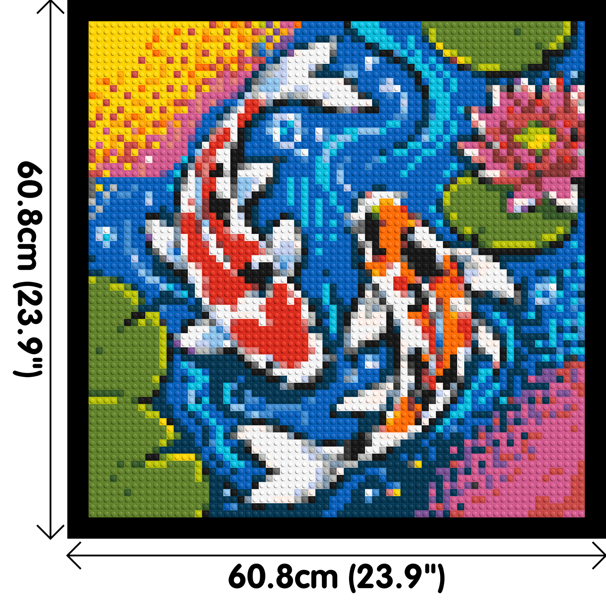 Vibrant Pond Koi Fish with Pink Lotus Blossom - Brick Art Mosaic Kit 3x3 dimensions with frame